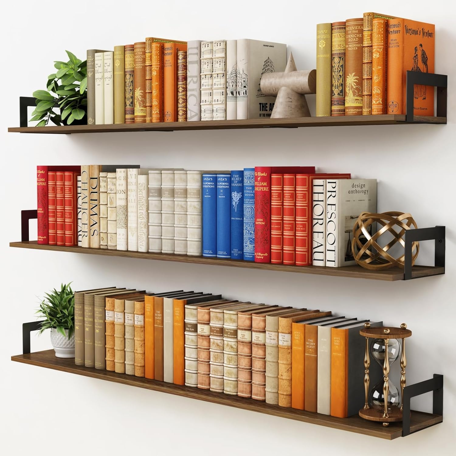 Harwaya Large Floating Shelves Set of 3 Dark Brown