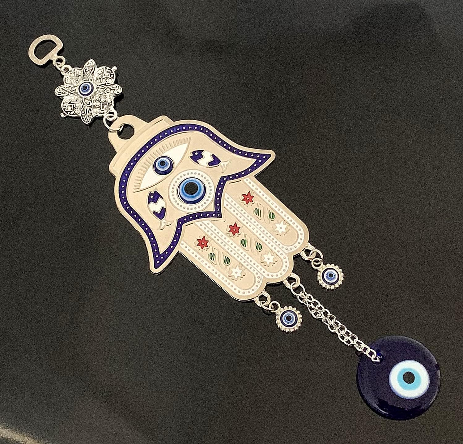 Turkish Blue Evil Eye Hamsa Hand Wall Hanging Decor - Retro Design