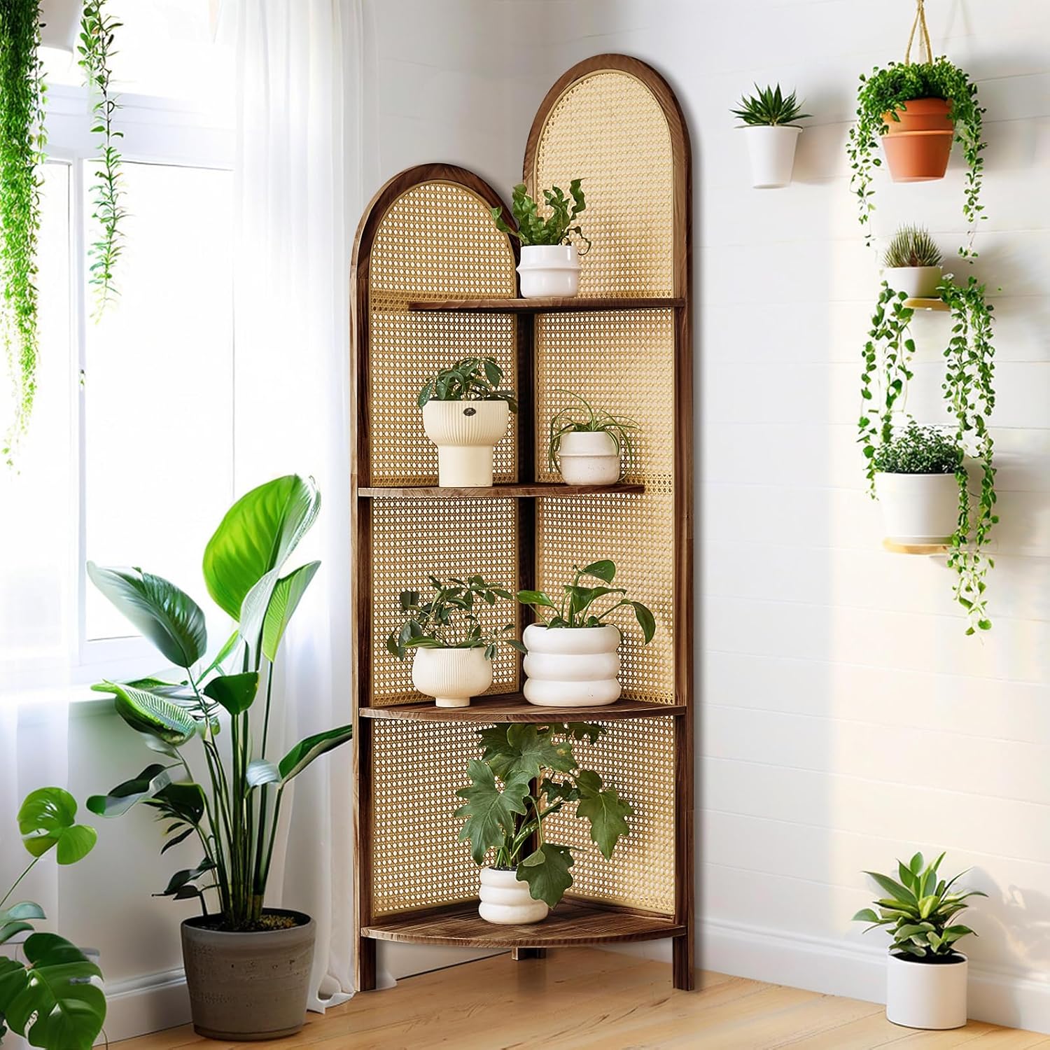 Asnefeli 4-Tier Corner Shelf Stand with Legs Brown