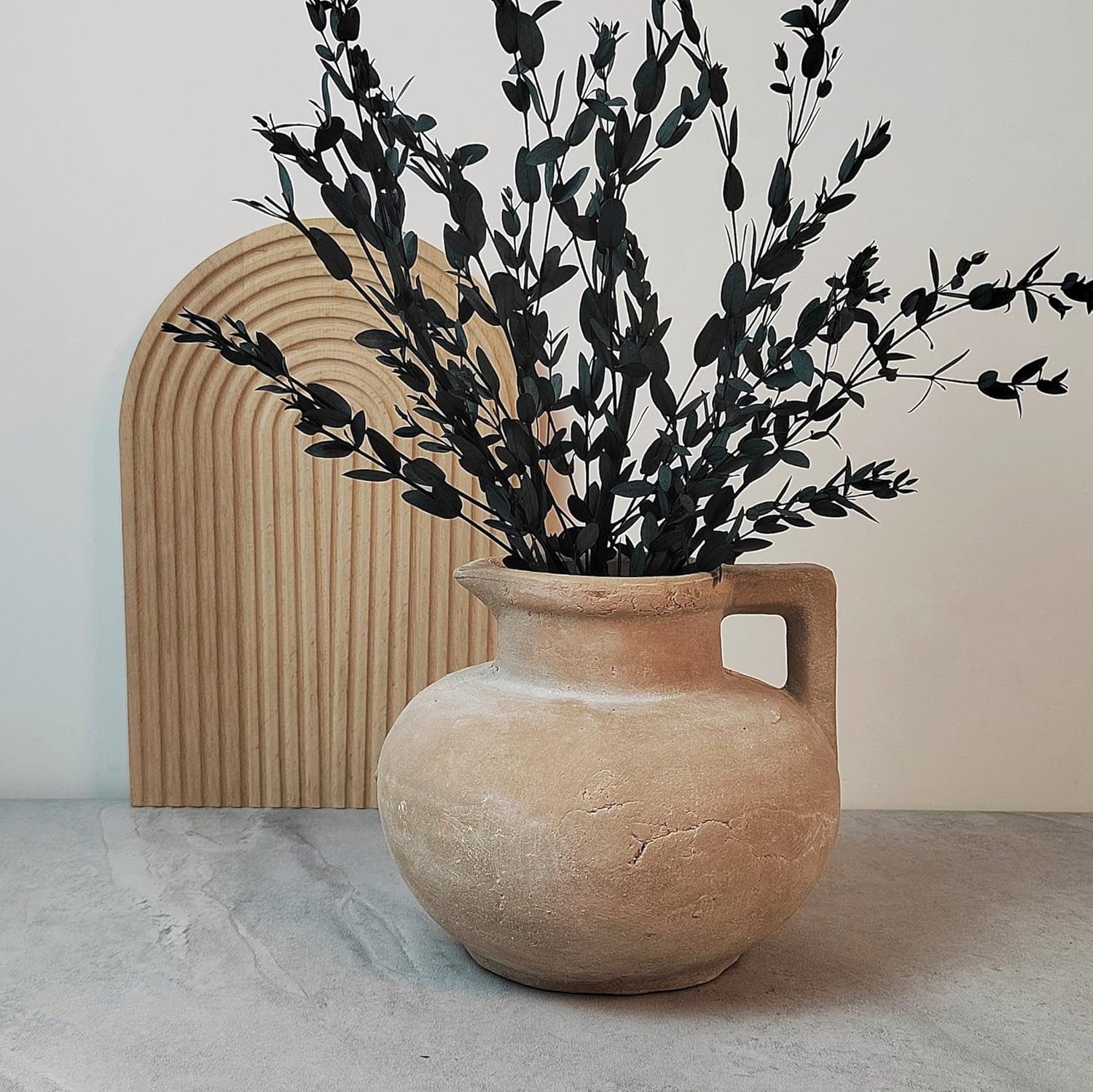 Rustic Weathered Ceramic Vase with Handle