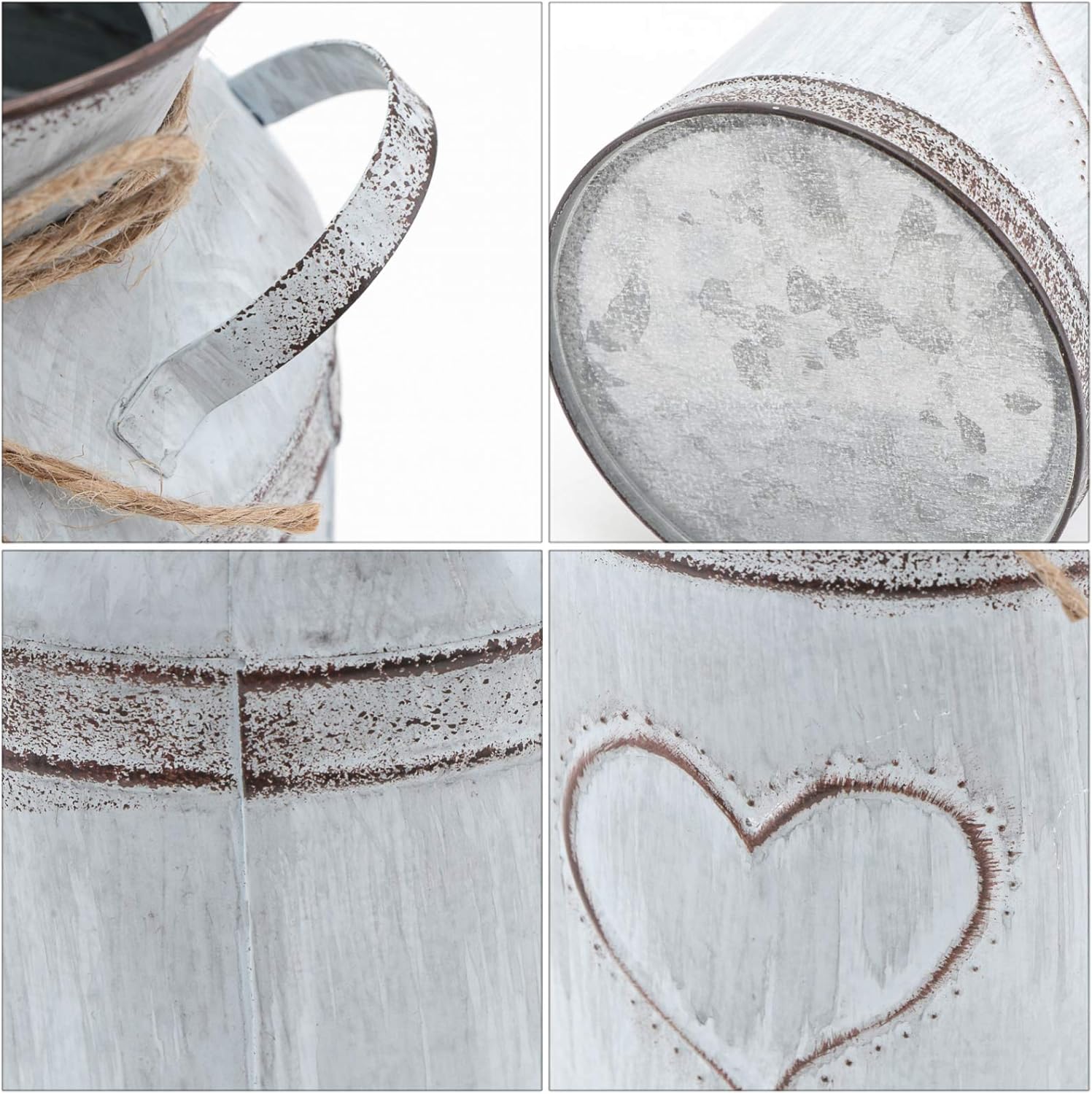 Vintage Tin Vase for Flowers - Rustic Heart Shaped Decor