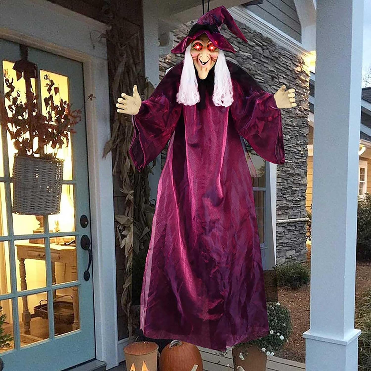 Giant 70 Inch Hanging Witch Halloween Decor with Lights and Sound