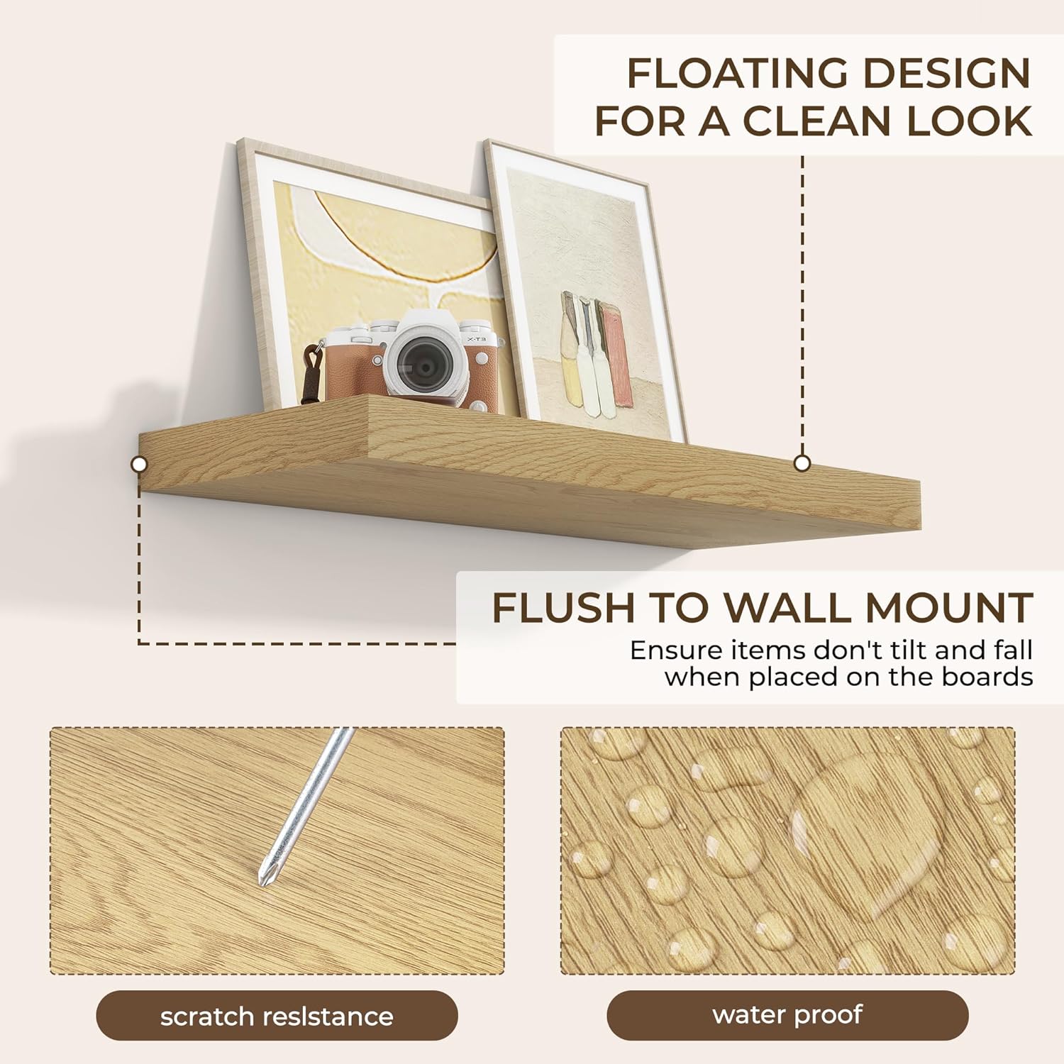RICHFOCUS 315 Inch Floating Shelves 2 Pack Oak Rustic Wall Mount