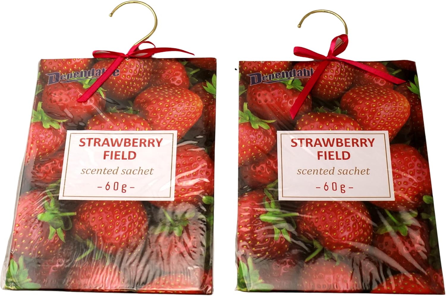 2 Pack Large Hanging Closet Sachet with Bow and Metal Hanger Strawberry