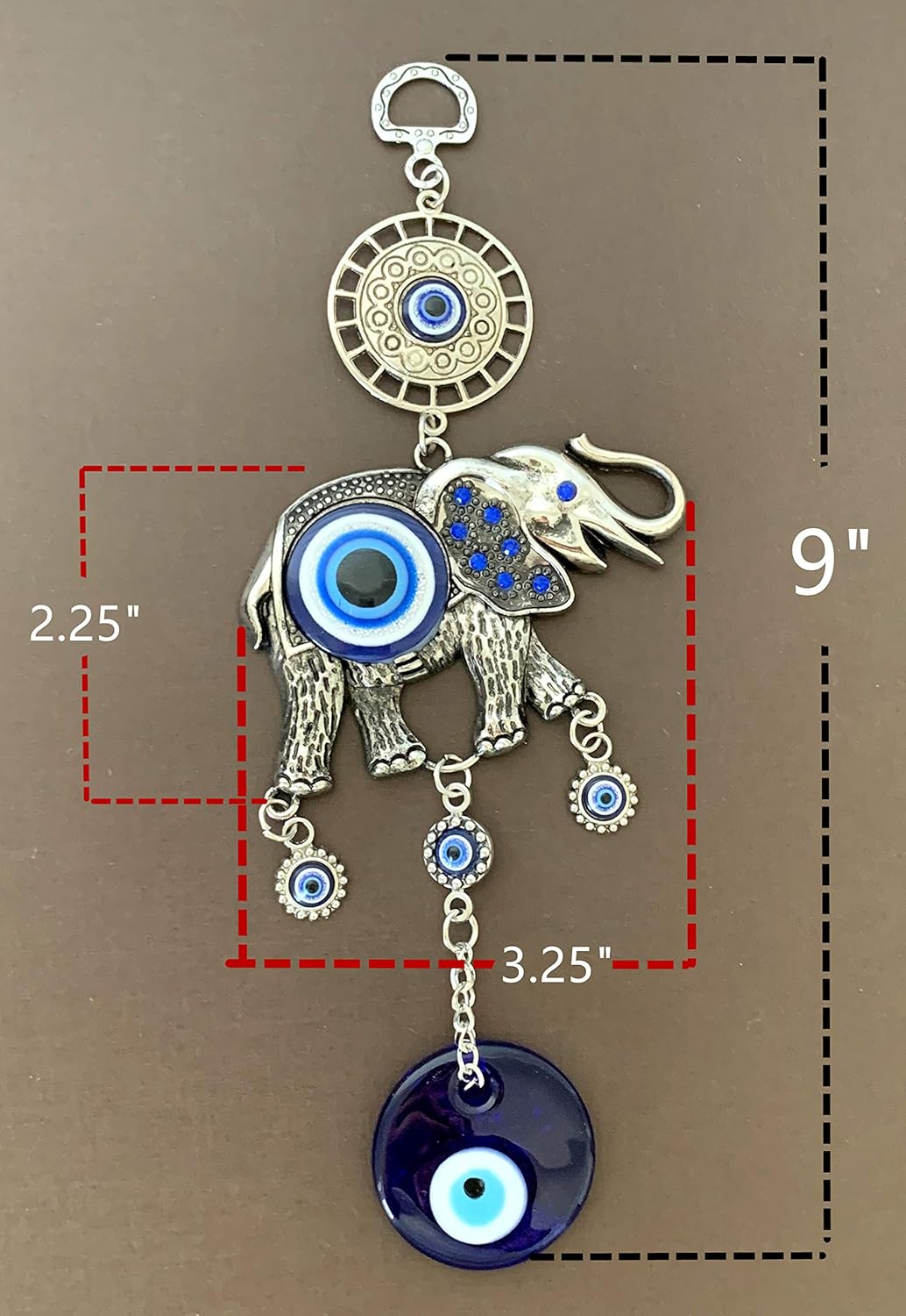 Retro Turkish Blue Evil Eye and Lucky Elephant Wall Hanging Ornament