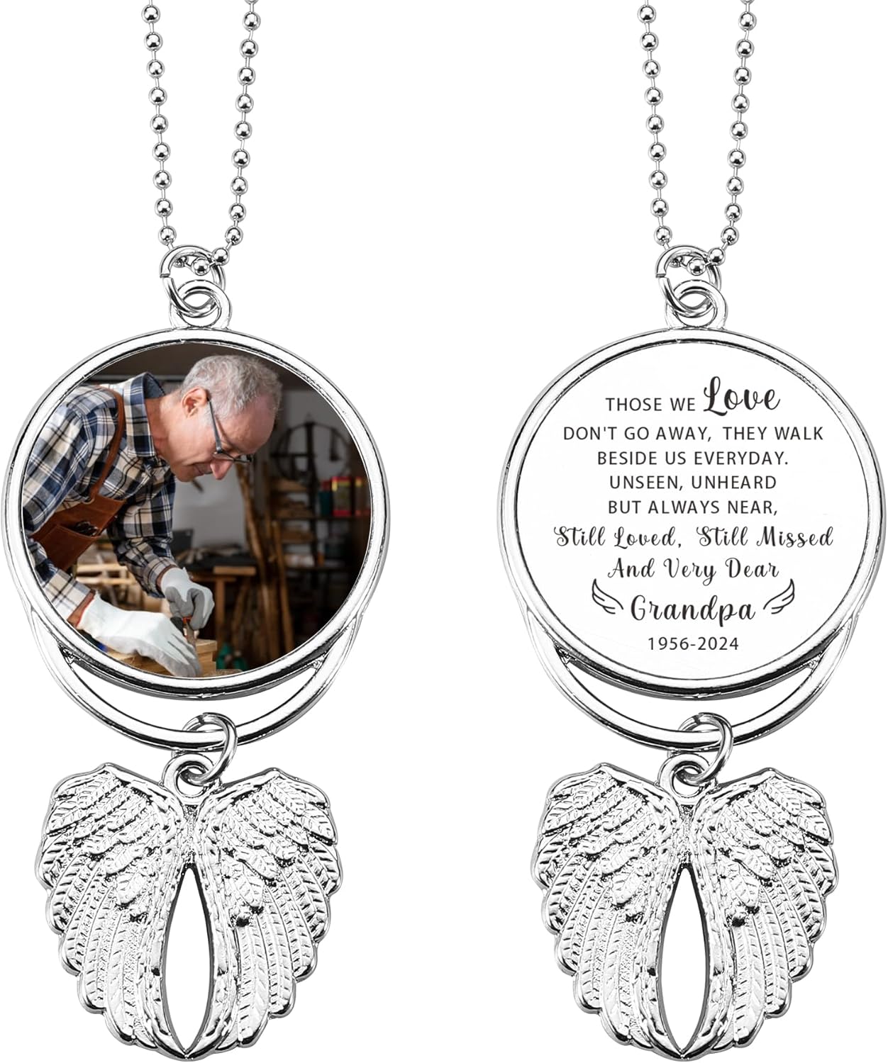 Personalized Photo Memorial Pendant with Angel Wings