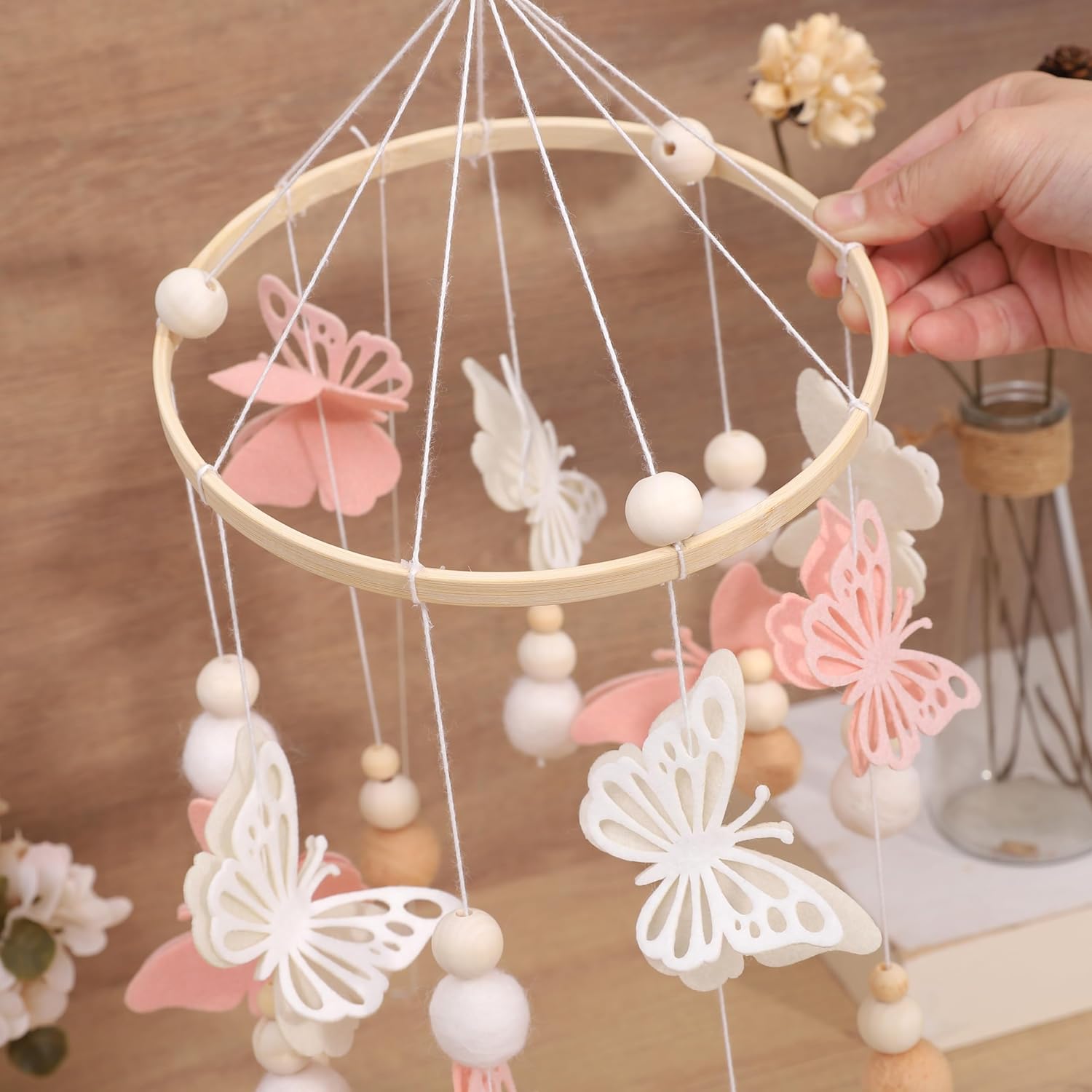 RSOLIET Crib Girl Butterfly Charm Pink Off-White Ornament
