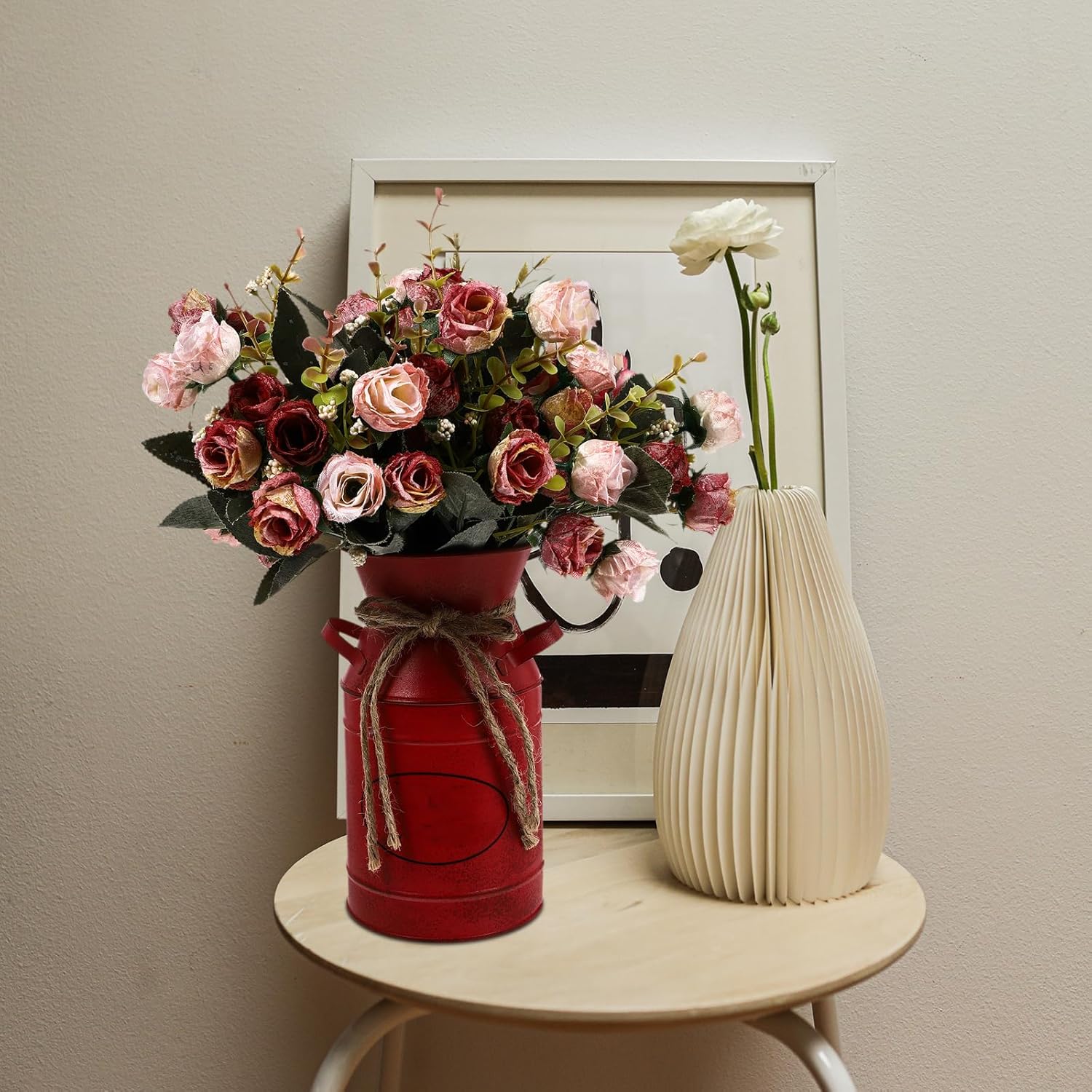 Rustic Galvanized Milk Can Vase Red