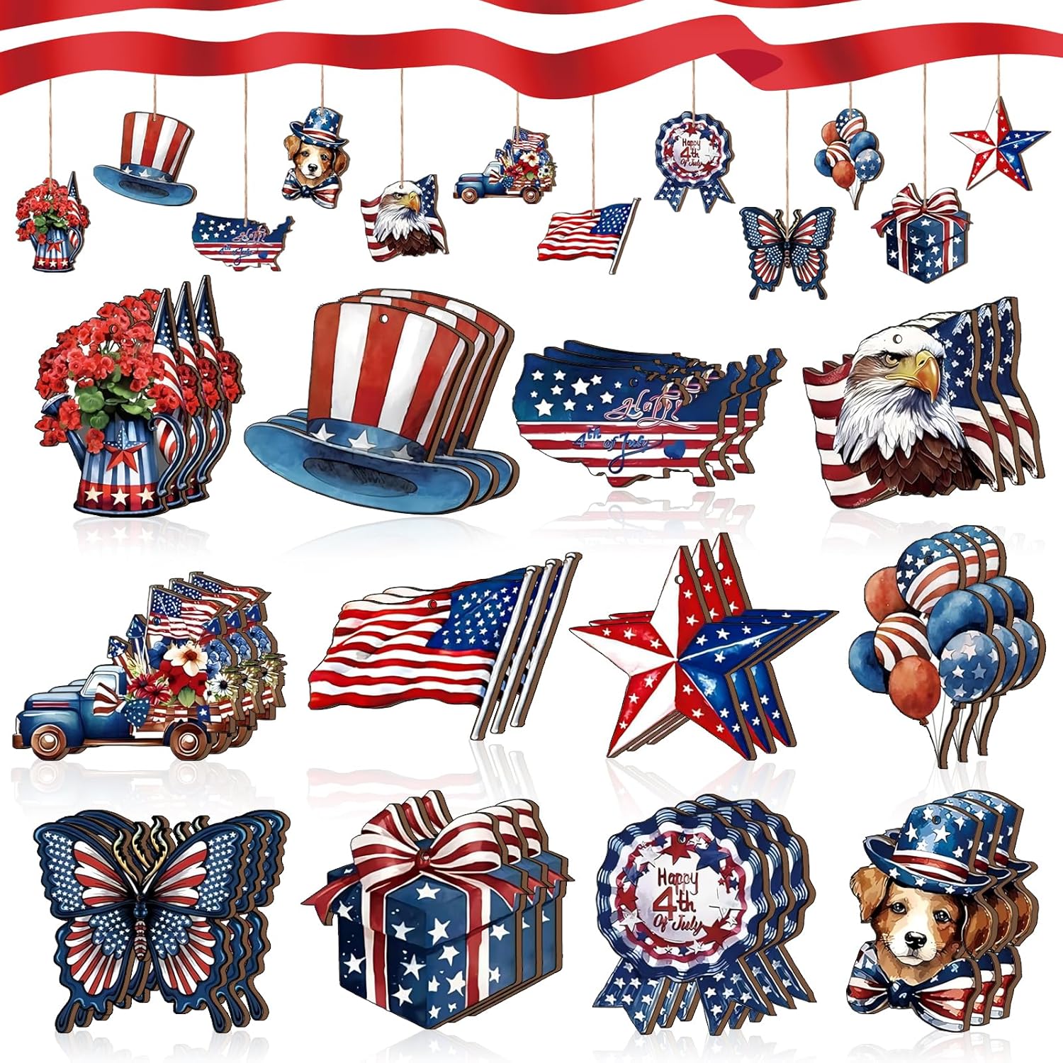 VinTS 36 Pcs 4th of July Wooden Tree Decorations