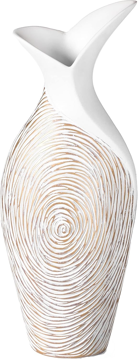175 Inch Ribbed Ceramic White Vase Modern Design