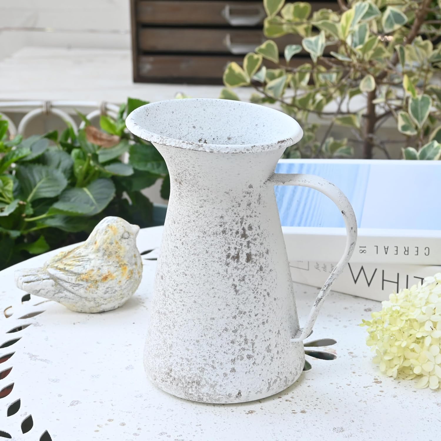 Vintage Flower Vase Rustic Farmhouse Decor Metal Pitcher