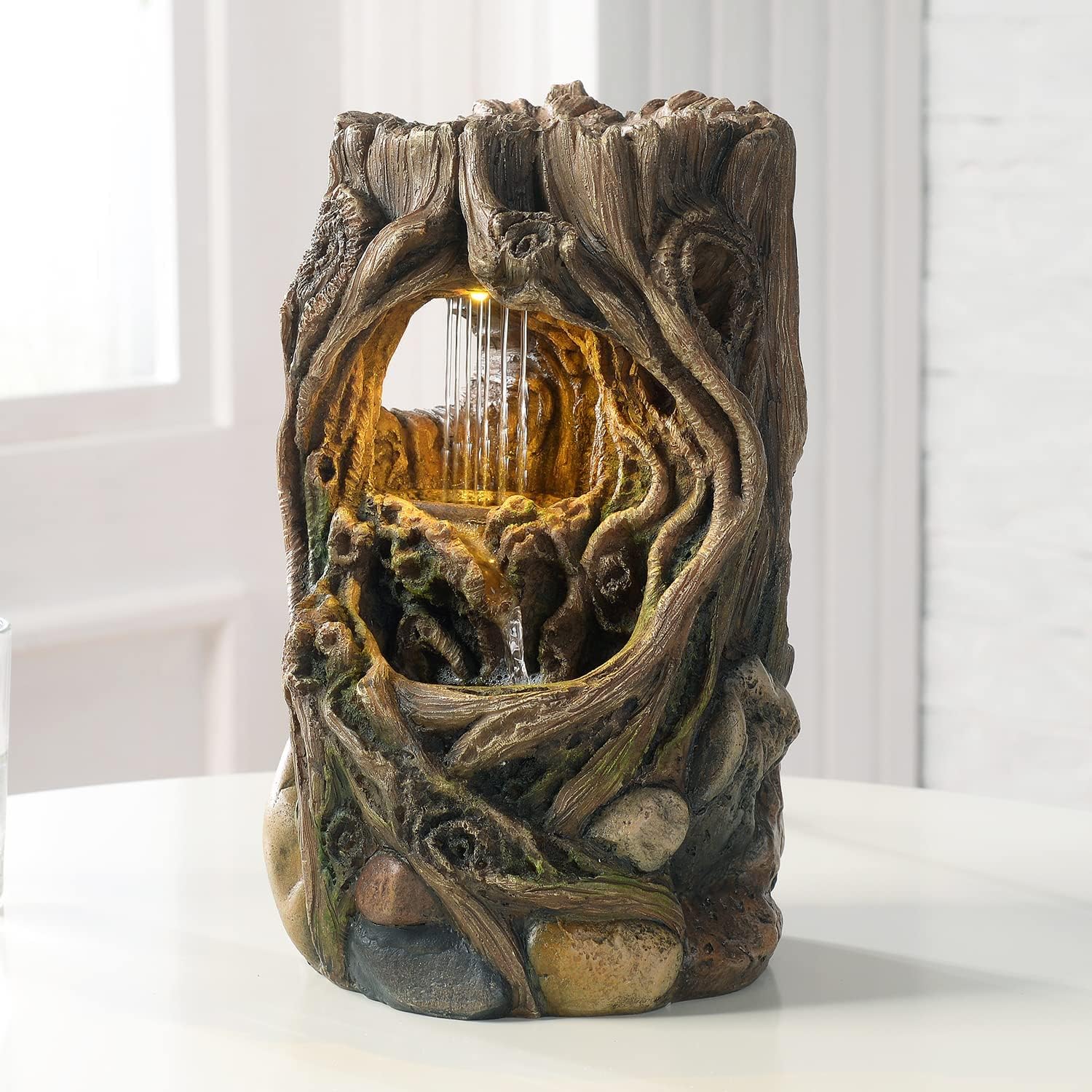 Kalona Tabletop Fountain with Artistic Stump Design