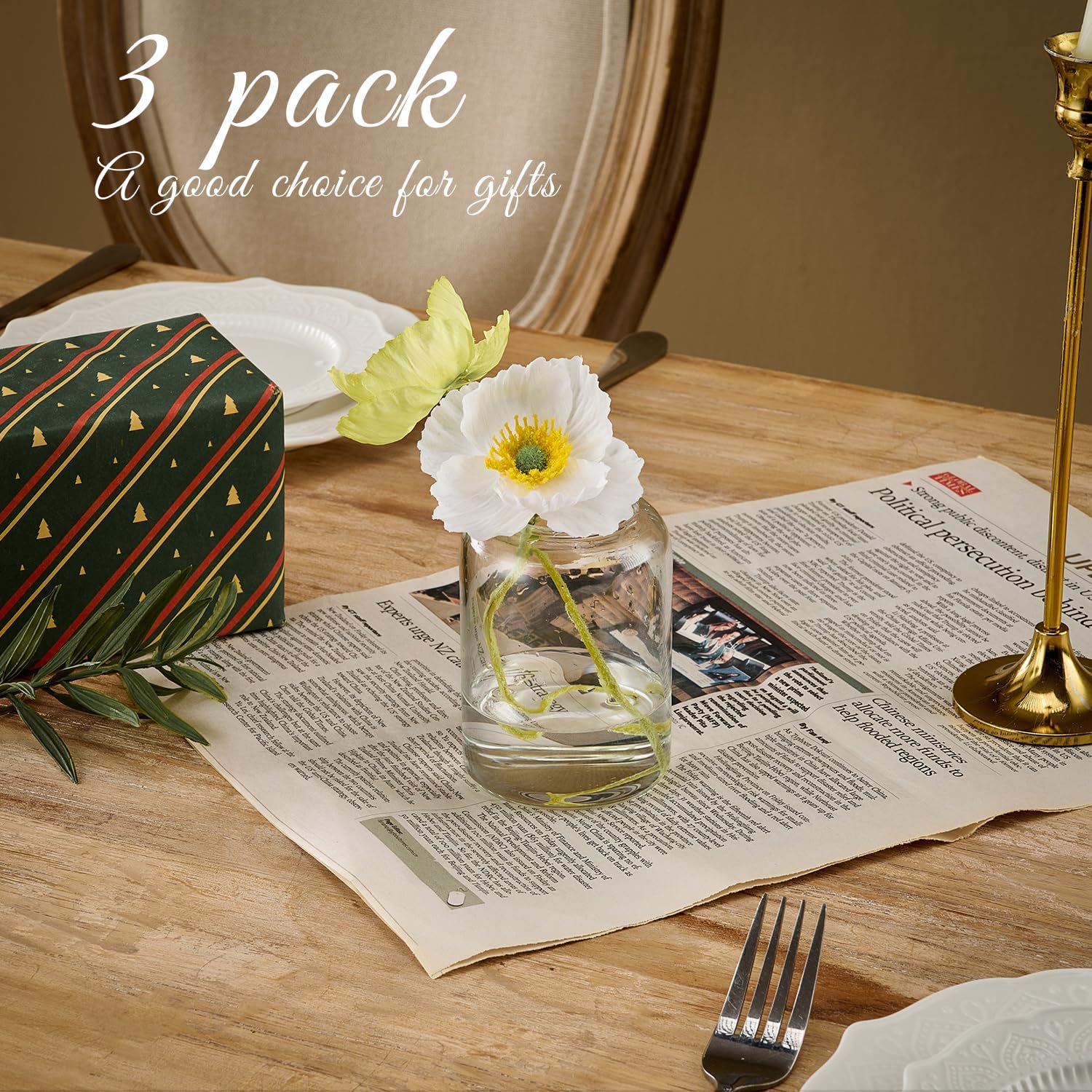 Tahnach Glass Bud Vases Set of 3 Clear Vases for Centerpieces