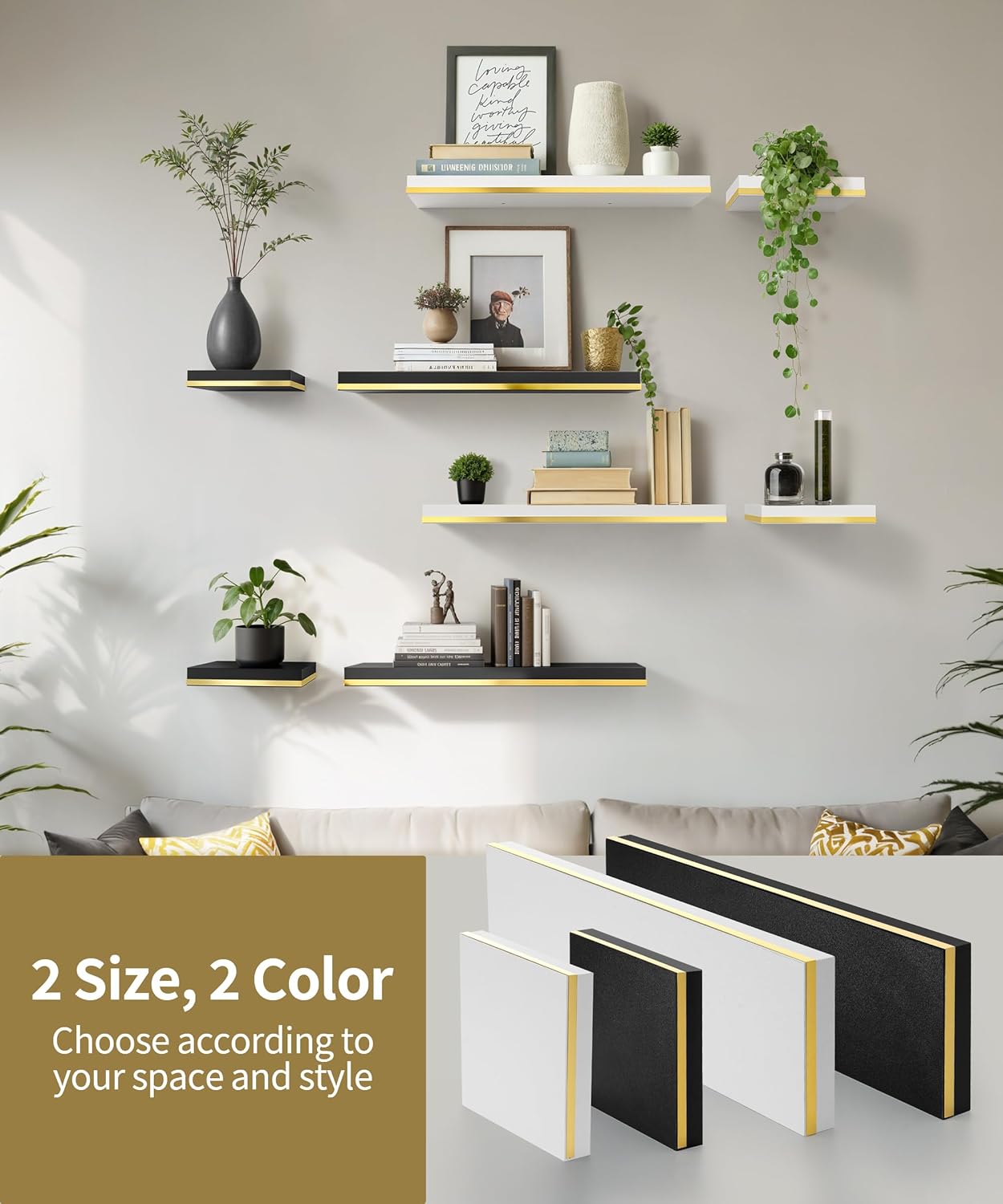 Modern Floating Shelves for Wall Square Black Cube Decor Set of 2