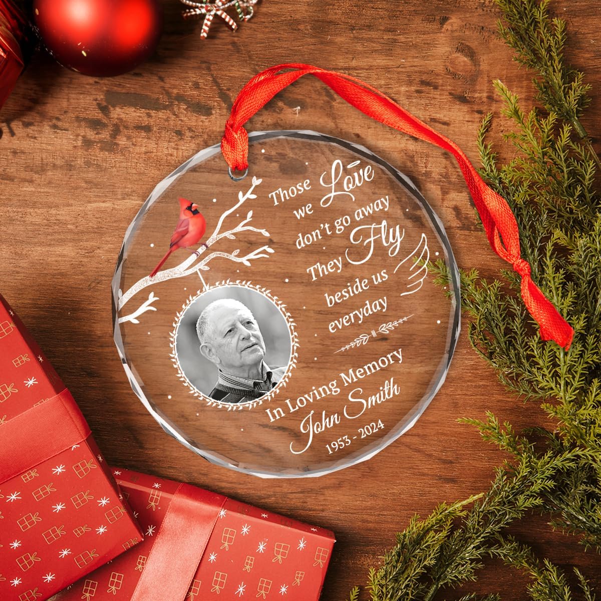 Personalized Glass Ornament for Dad Mom - Sympathy Memorial Keepsake