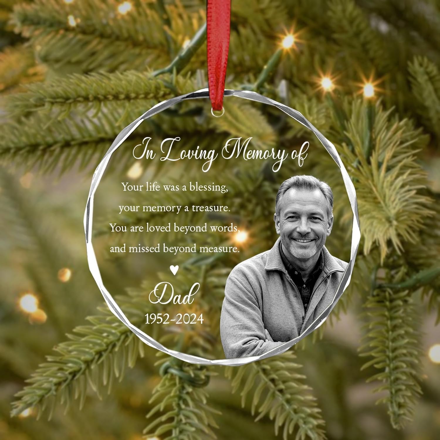 Custom Photo Memorial Heart Glass Ornament