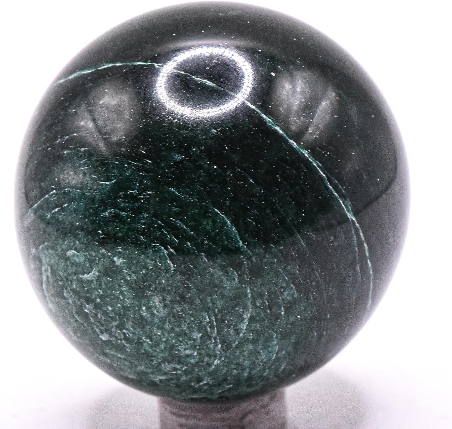 48mm Dark Green Jade Sphere with Stand - India Import