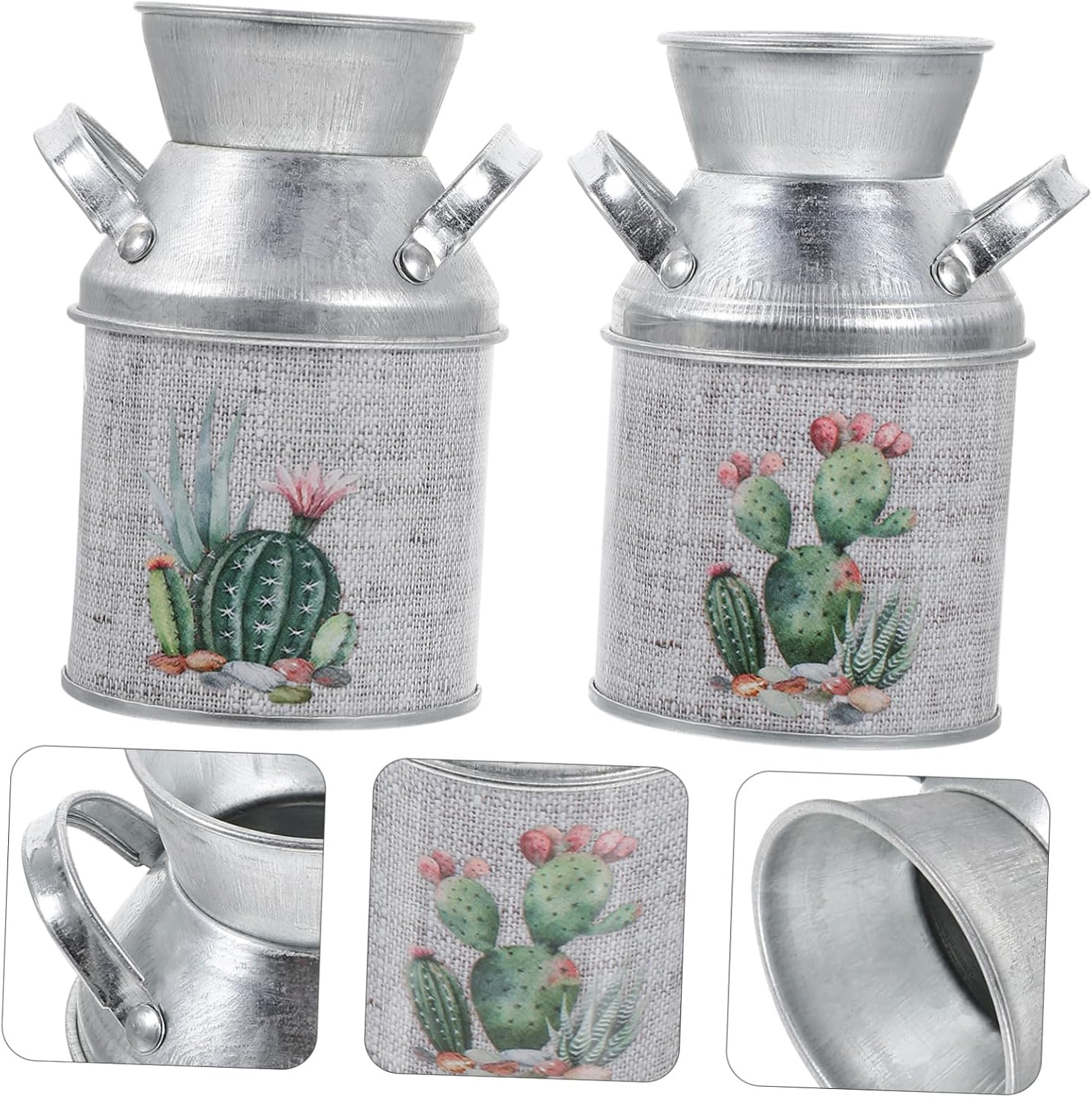 2Pcs Rustic Flower Vase Vintage Metal Plant Pot for Farmhouse Decor