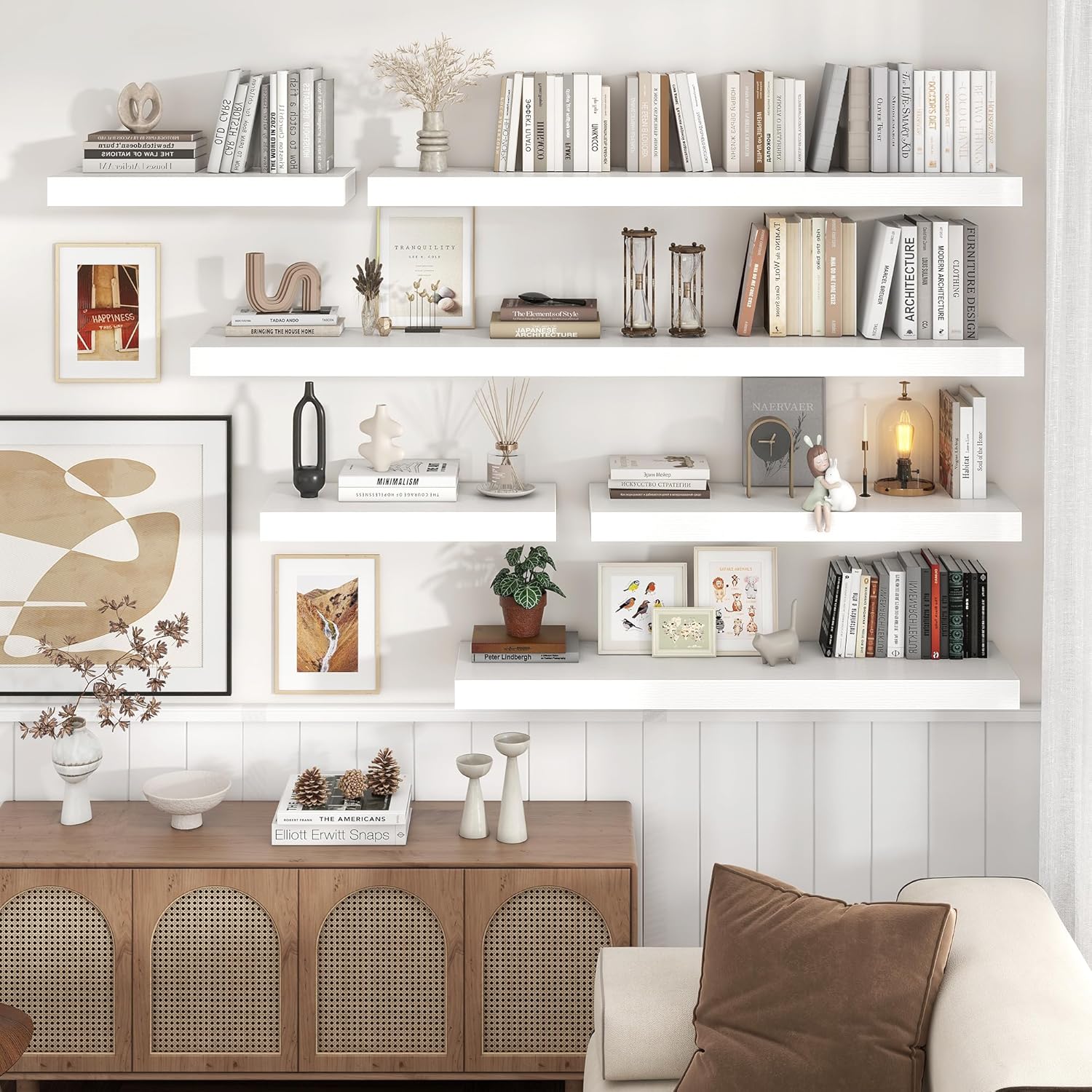 White Floating Wall Shelves 24x12 Inch Modern Design