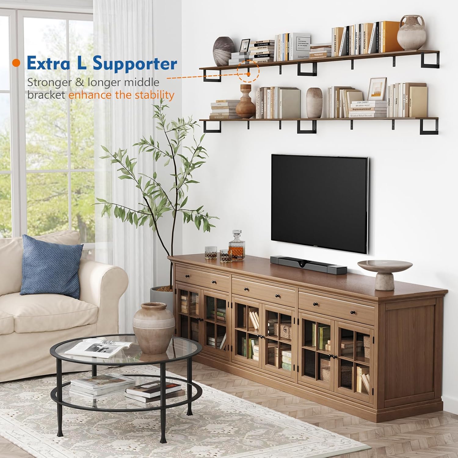 Harwaya Large Floating Shelves Set of 3 Dark Brown