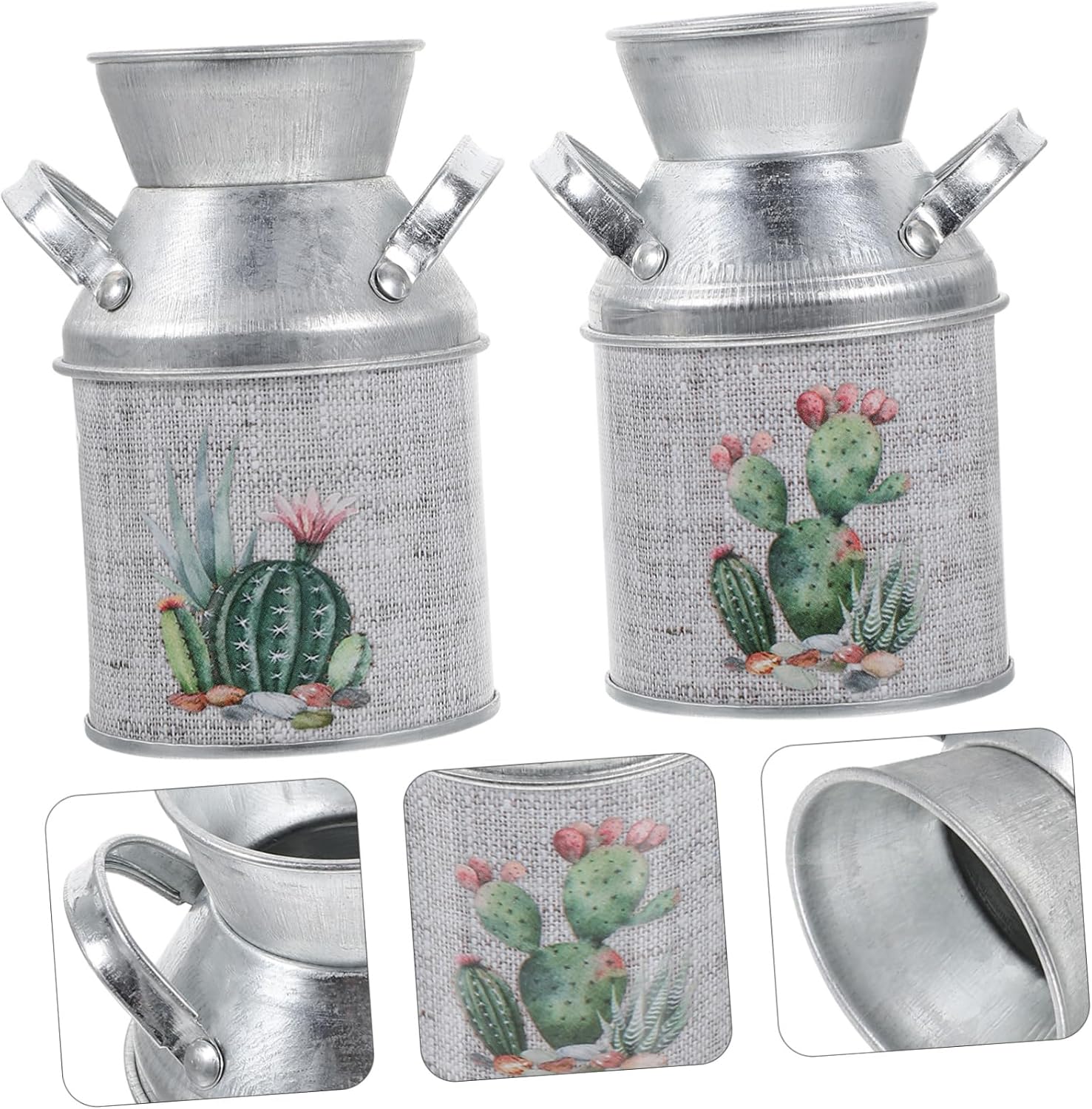 STOBAZA 2pcs Vintage Rustic Iron Flower Vases with Handles