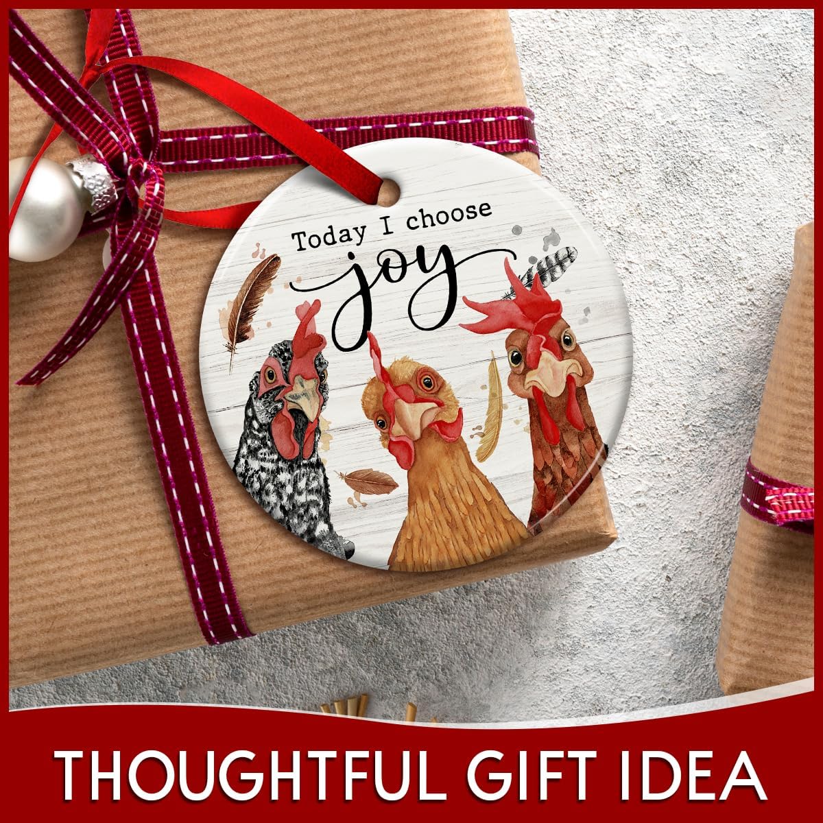 Charming Christmas Chicken Ornament - Rooster Decor with Today I Choose Joy Message