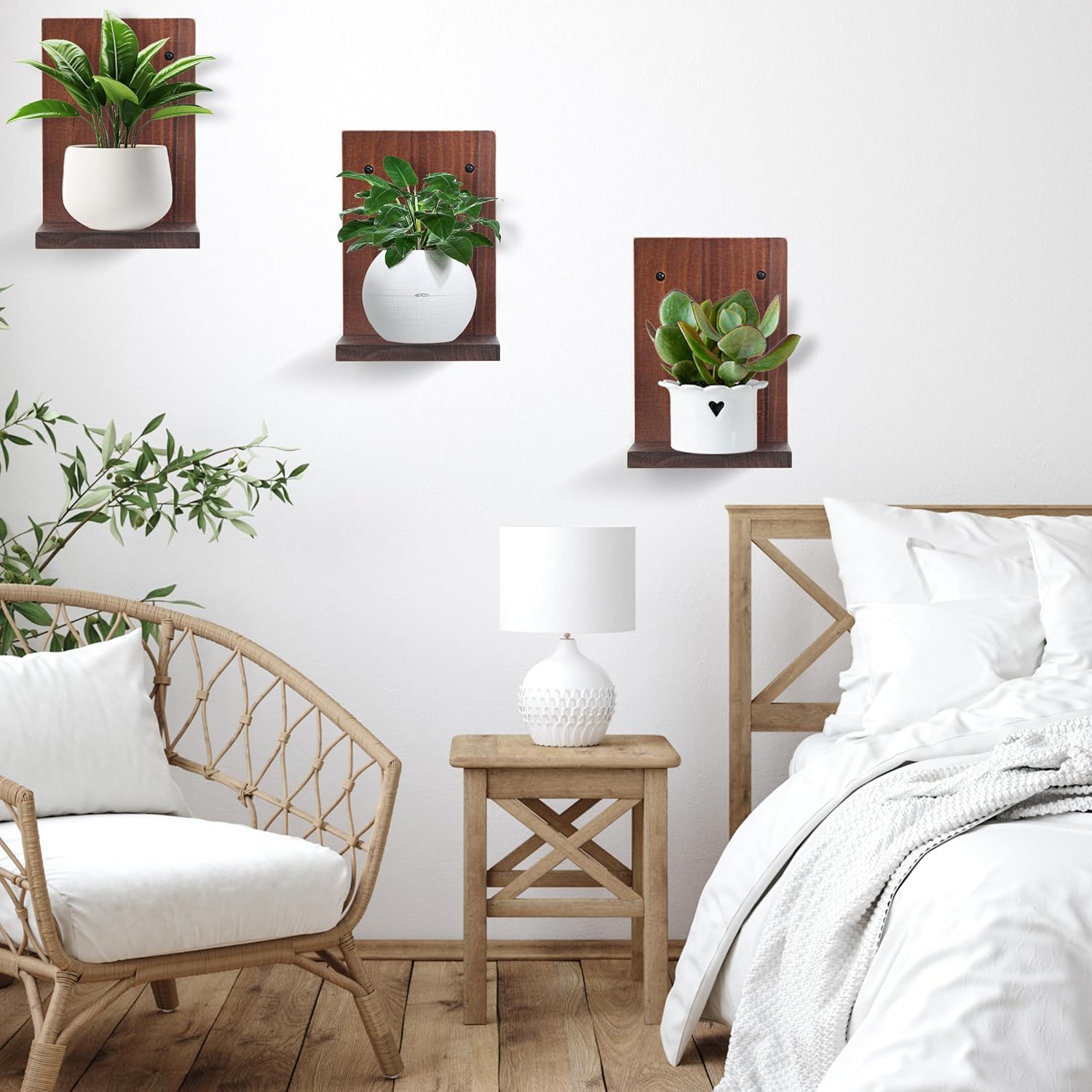 PHOENANCEE Small Wall Shelf 2 Pack Rustic Walnut