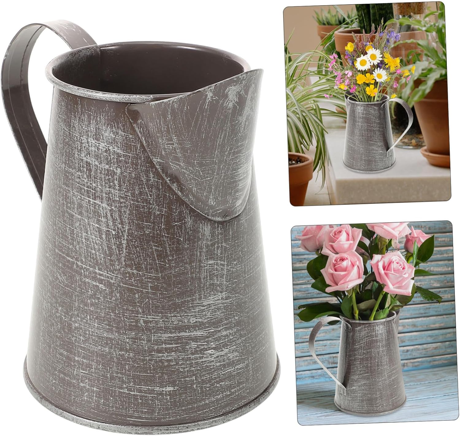STOBAZA Vintage Flower Pot Iron Pitcher Decorative Vase Country Style Planter Home Decor Accessory