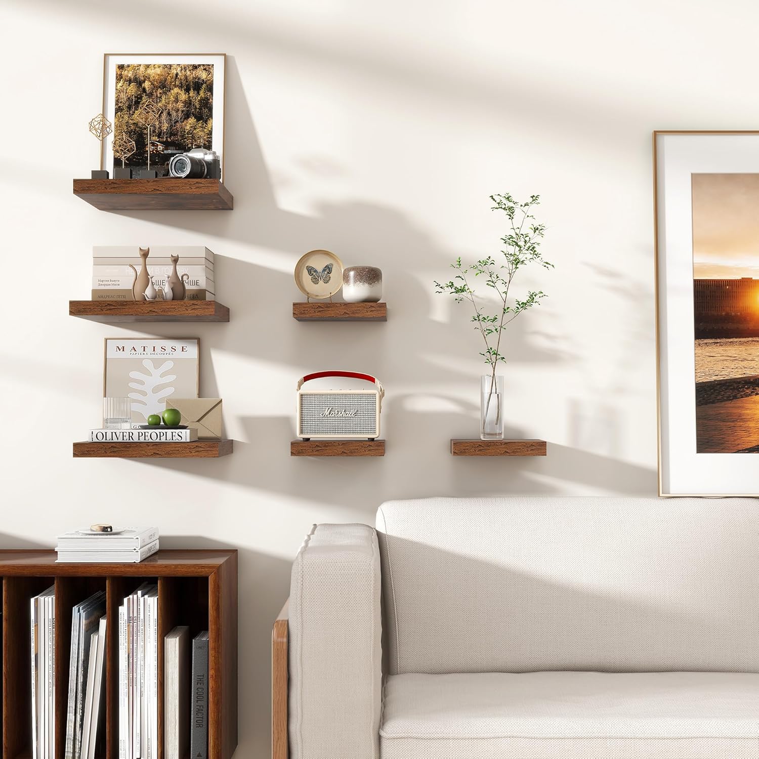 Venusmiles Square Floating Shelves 3 Pack Rustic Brown