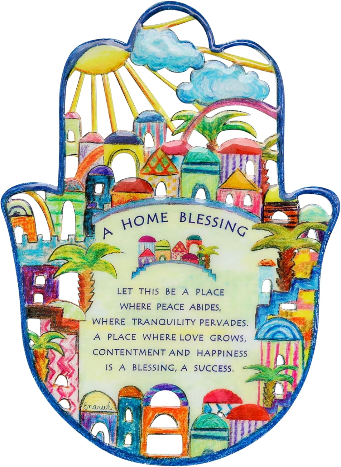 Yair Emanuel Hand Painted Hamsa Wall Hanging