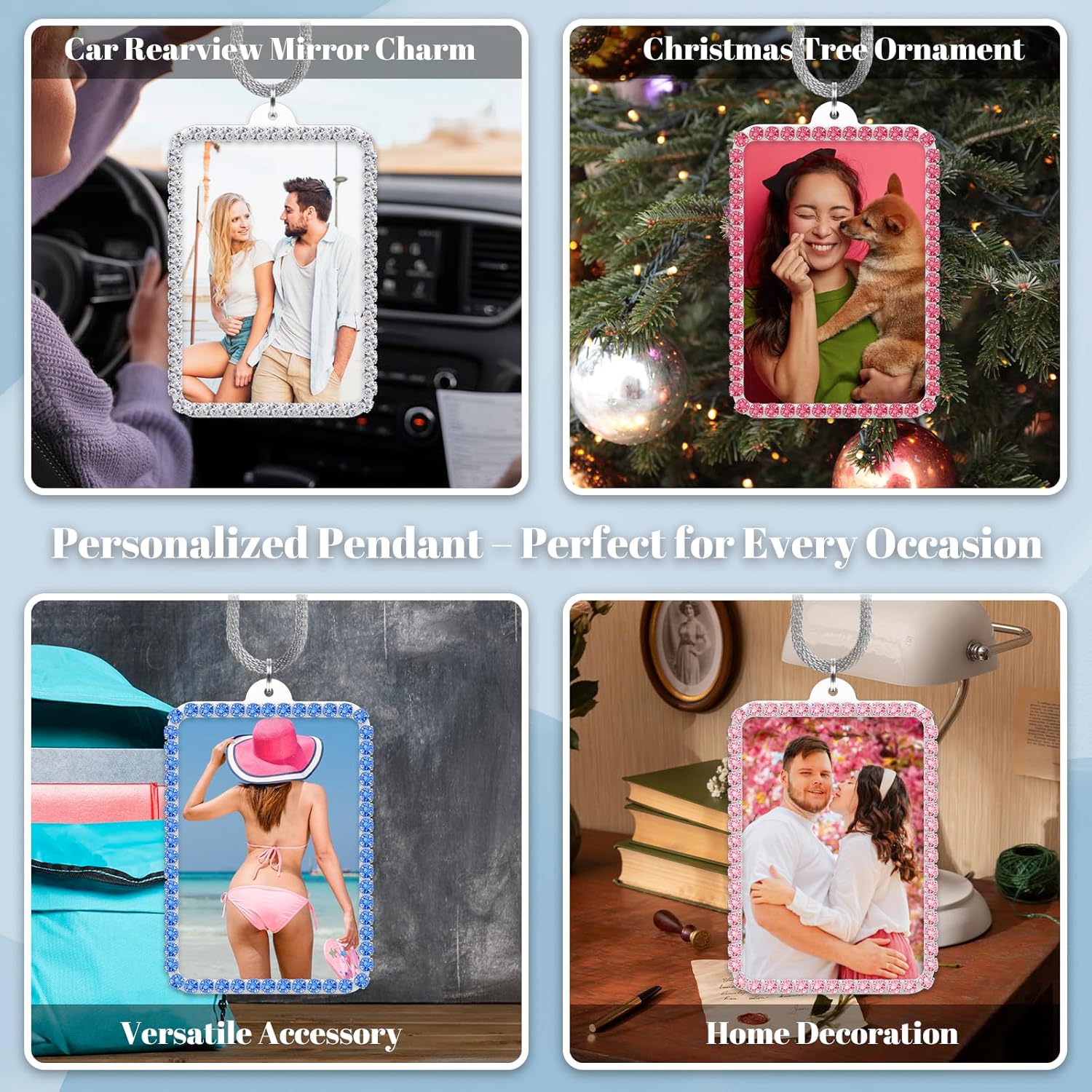 Custom Photo Car Rearview Mirror Ornament - White