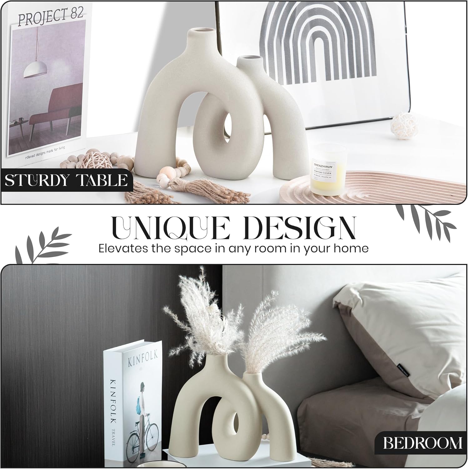 Ceramic Hug Vase Modern Donut Style Decor for Home