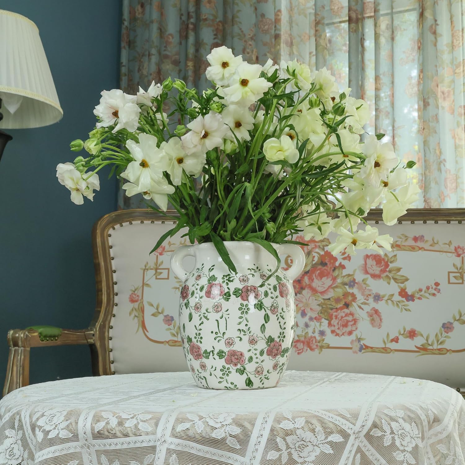 Ronasip Floral Farmhouse Ceramic Vase with Rustic Design