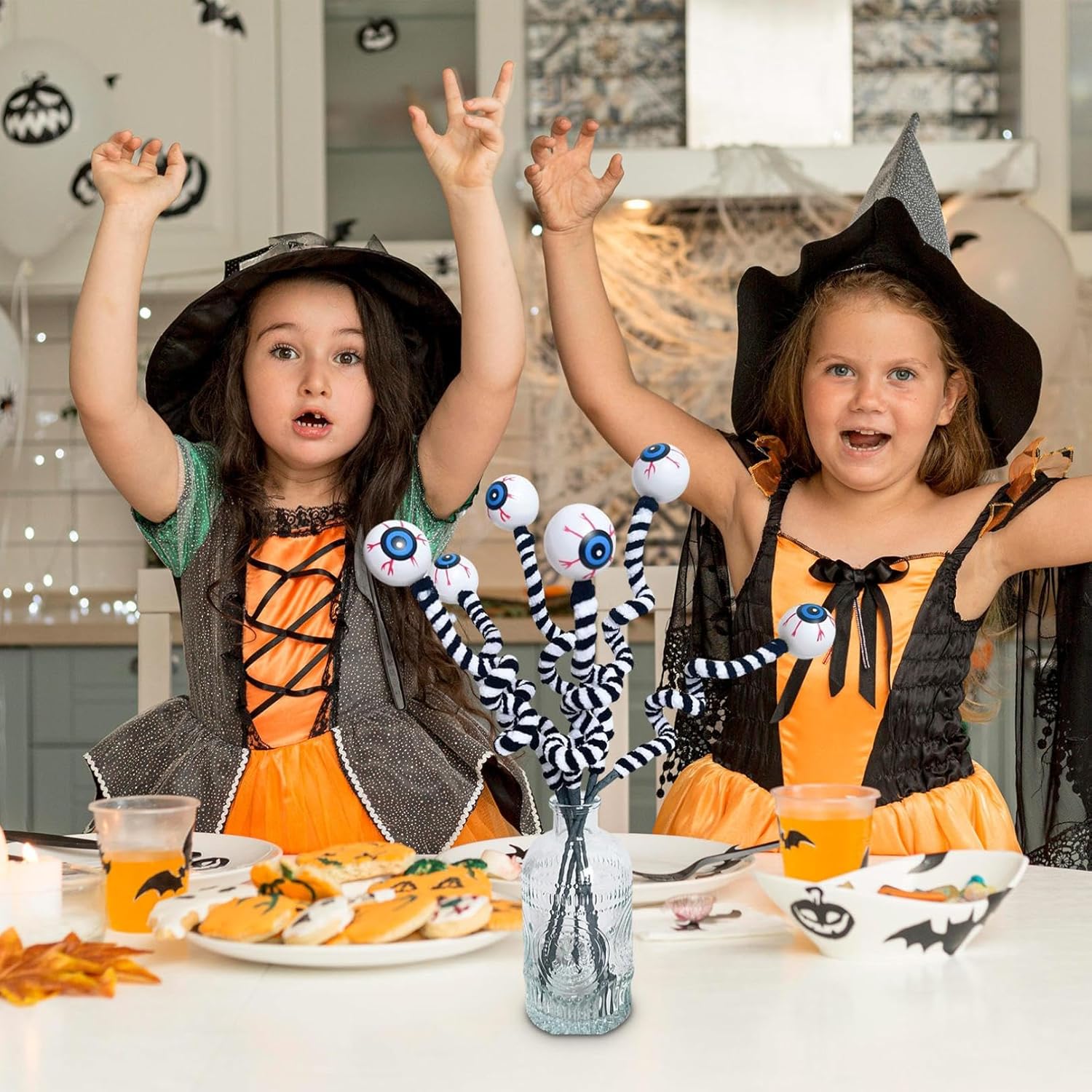 Halloween DIY Hanging Ornaments with Wool Bead Eyes on Twigs 6pcs