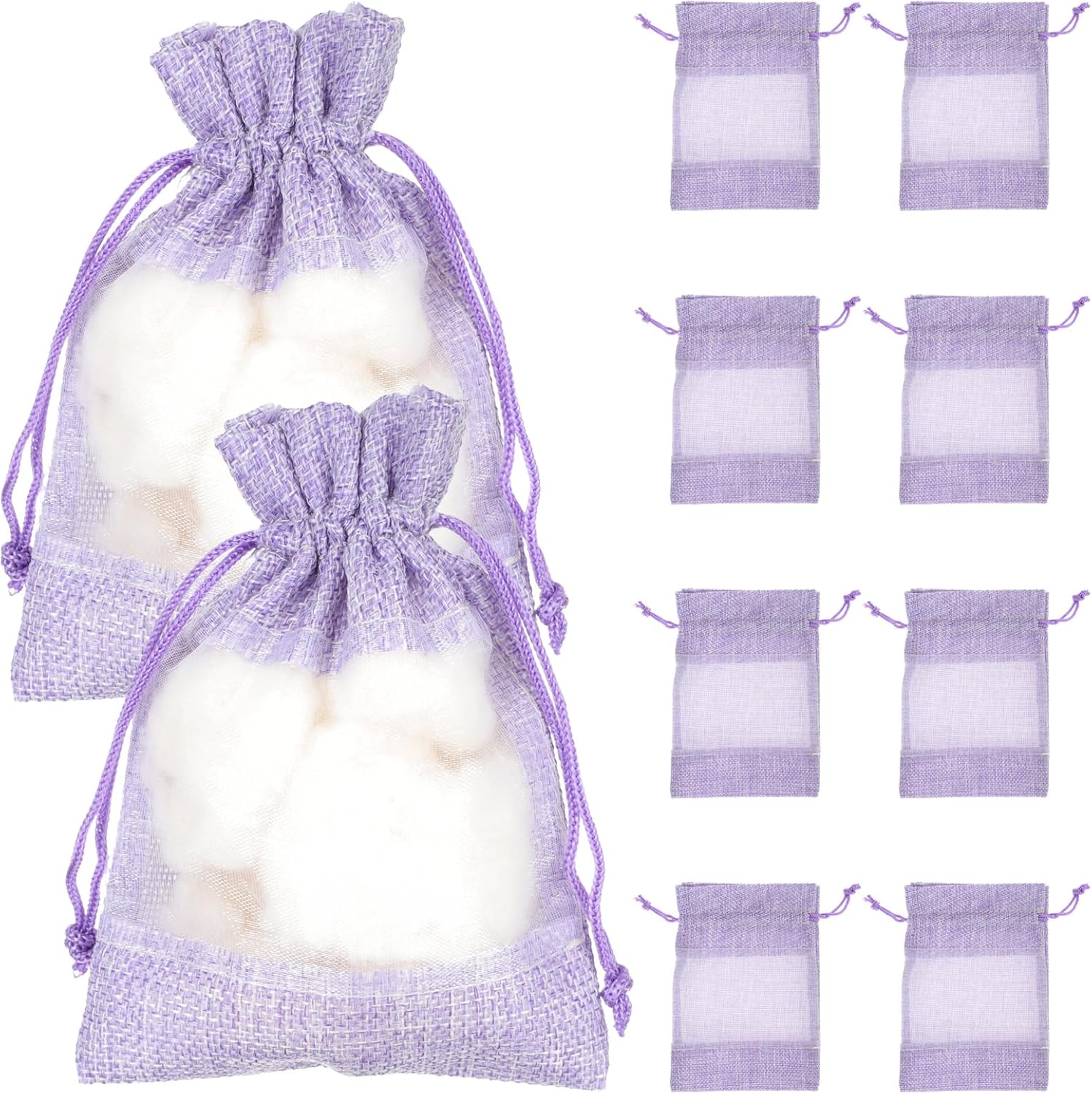 10Pcs Lavender Sachet Bags - Empty Violet Cloth Drawstring Bags for Fragrance and Storage