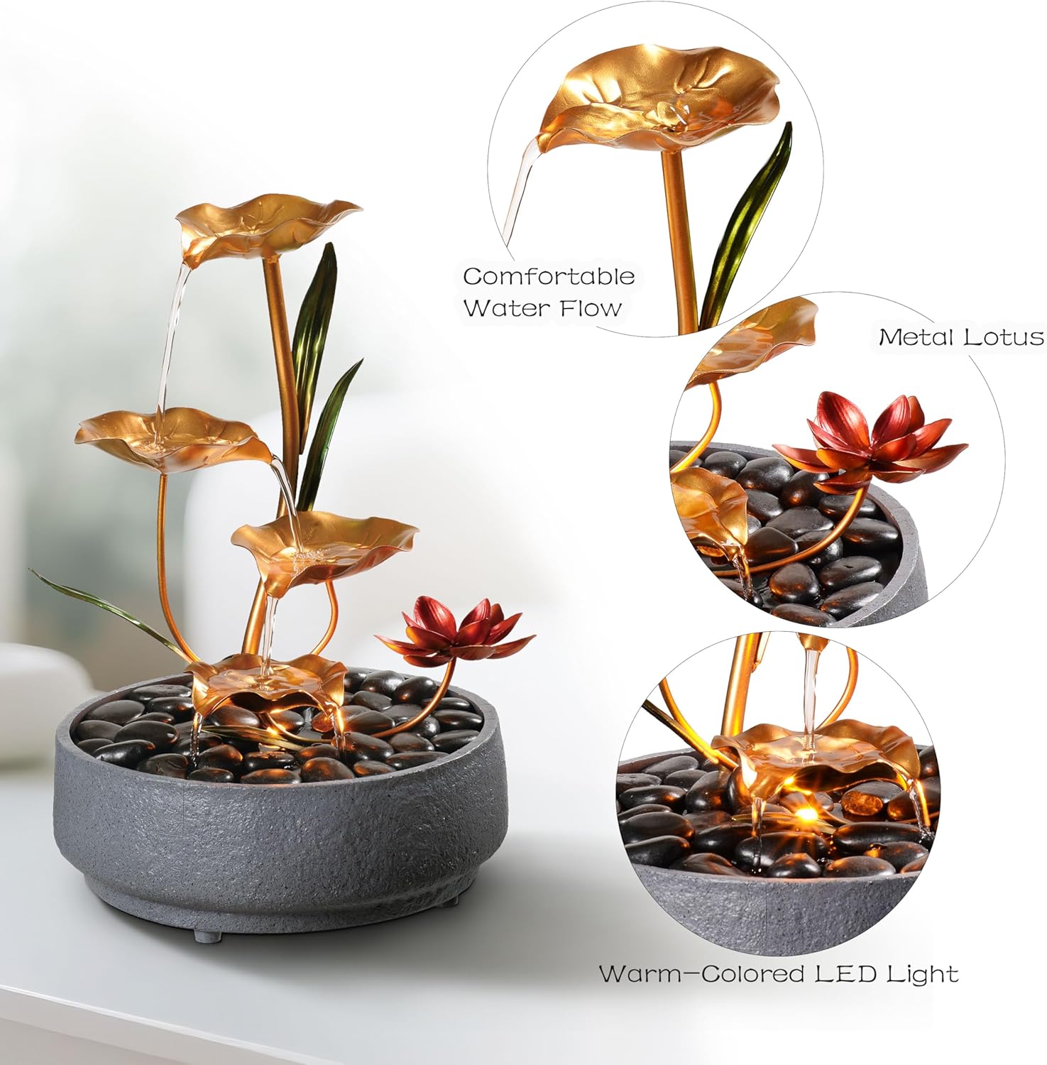 Haobos 4-Tier Lotus Desk Fountain - Indoor Zen Decor