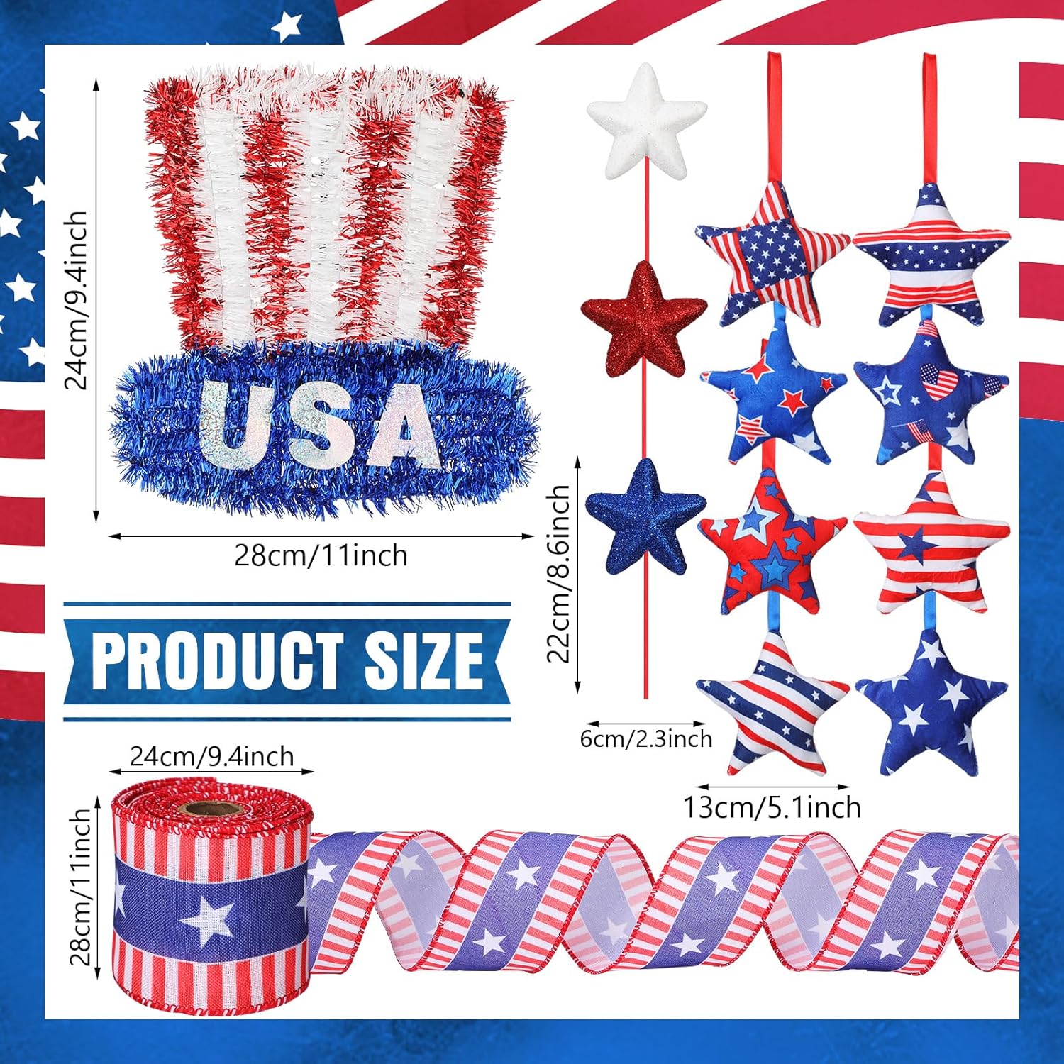 43 Pcs USA Hat Style Tree Decorations