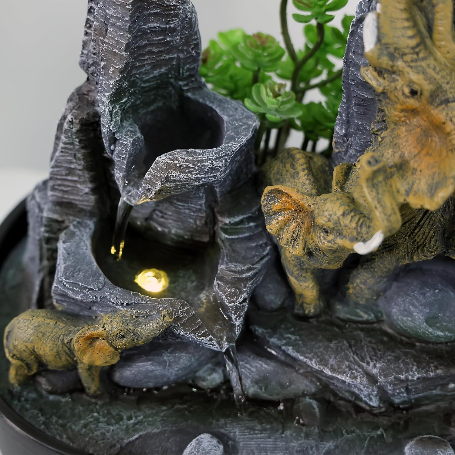 108 Inch H Elephant Tabletop Fountain with LED Lights and Cascading Rocks