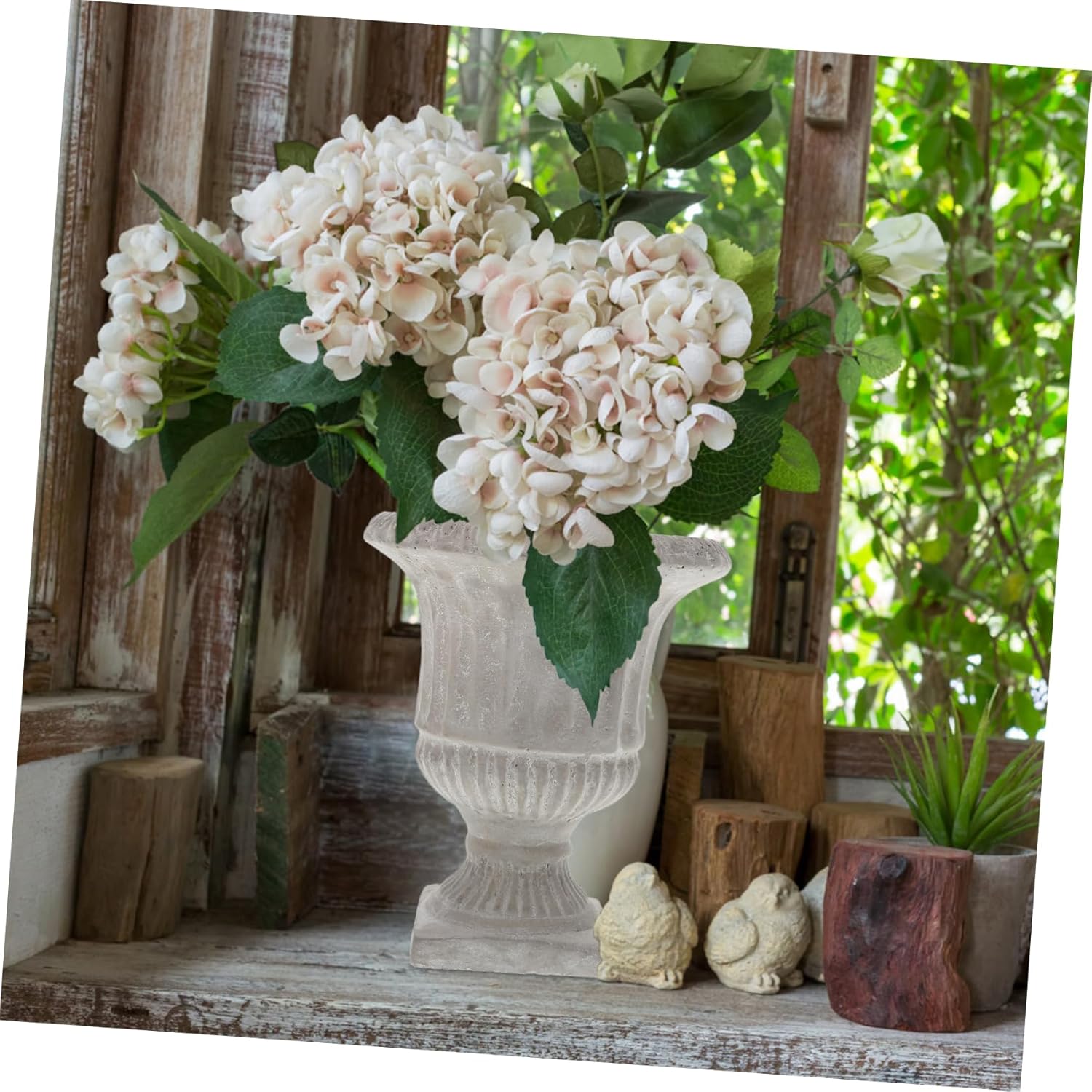 STOBAZA Cement Vase with Vertical Stripes Design