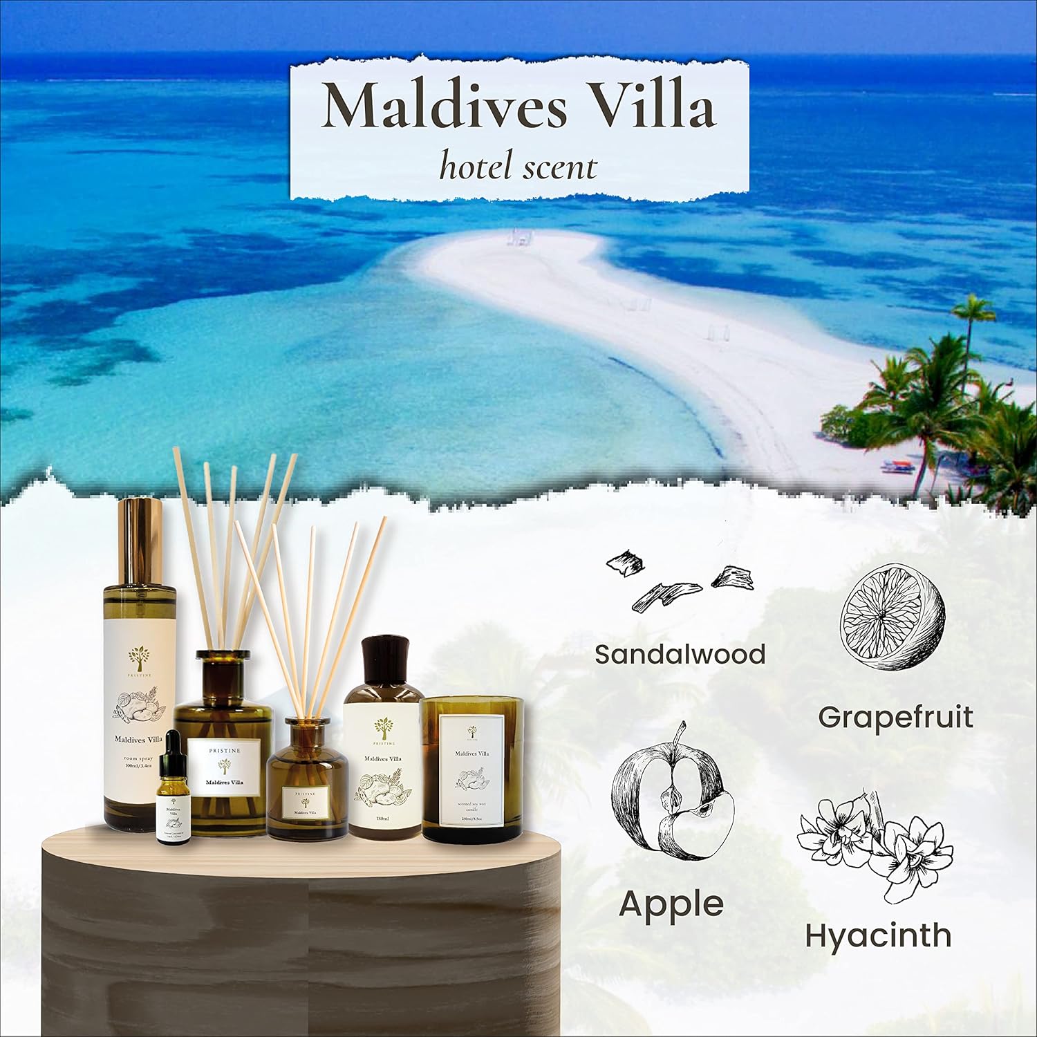 Pristine Maldives Villa Inspired Reed Diffuser Set