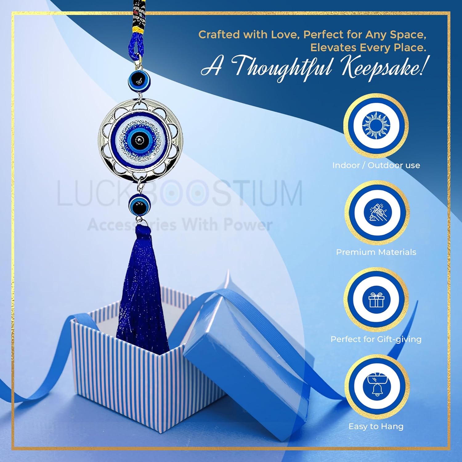 LUCKBOOSTIUM Evil Eye Keychain - Good Luck Protection Charm