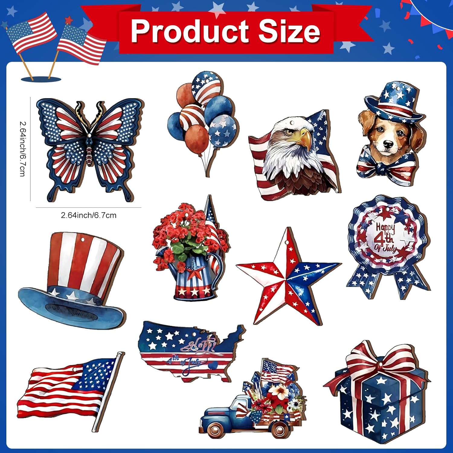VinTS 36 Pcs 4th of July Wooden Tree Decorations