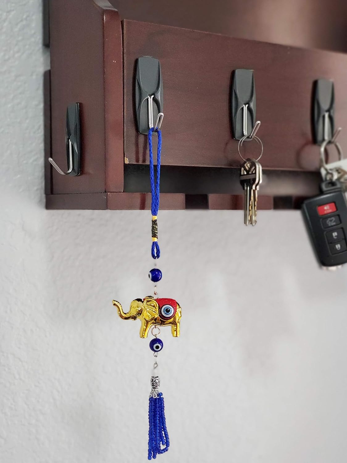 Bravo Team Lucky Blue Evil Eye Hanging Ornament with Elephant Charm and Tassel - Home Car Decor