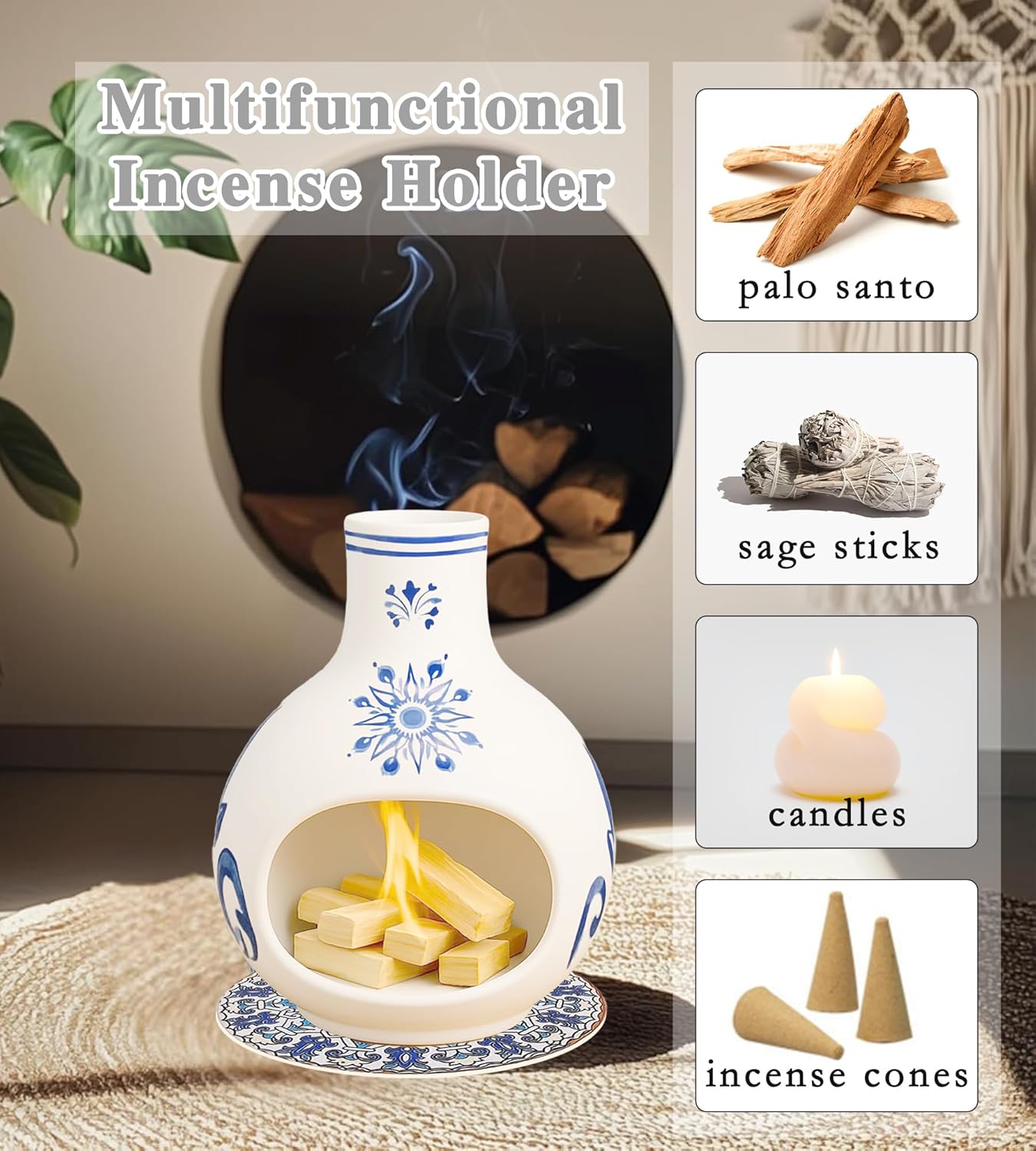 Palo Santo Burner with Holder Brush and Tweezers