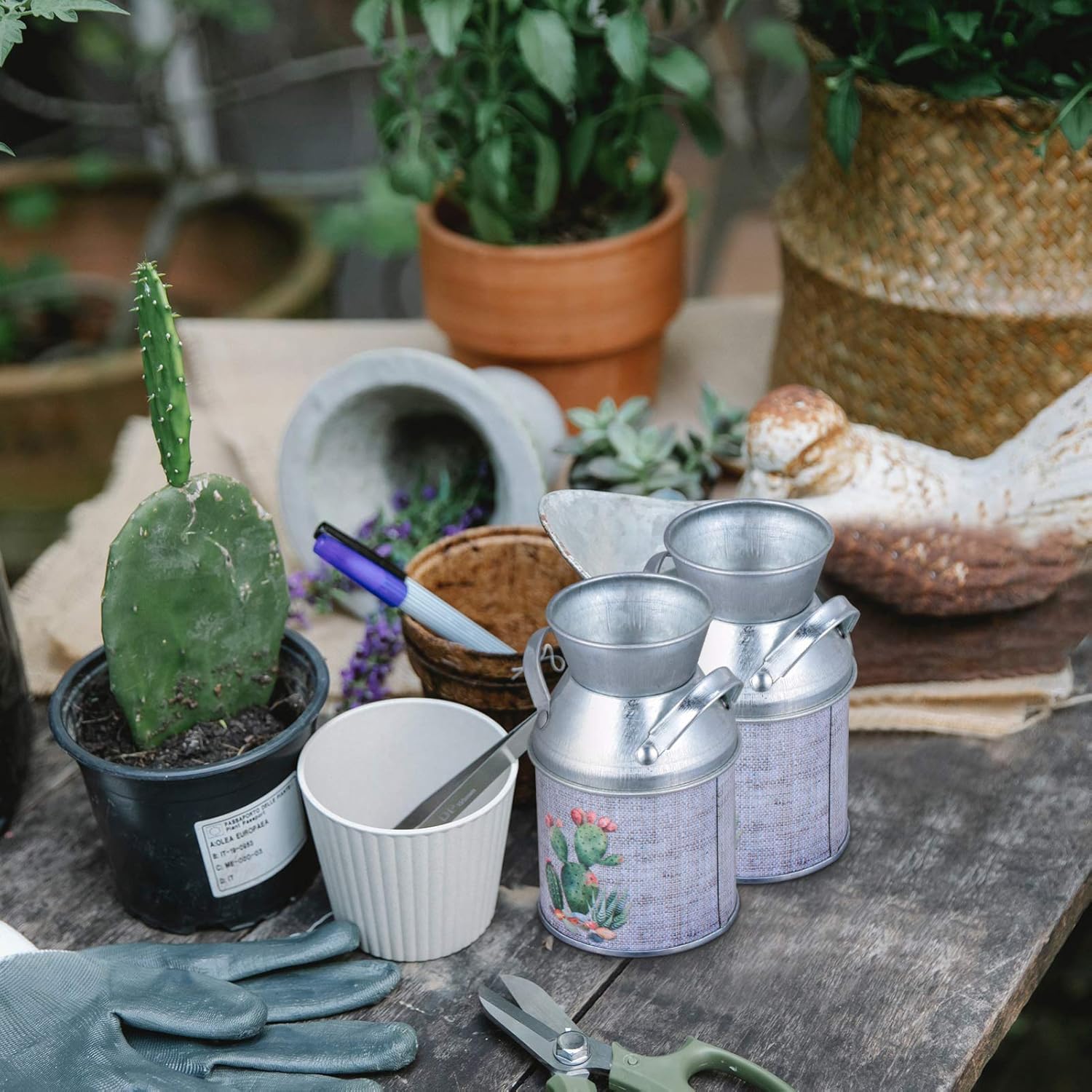 EXCEART 3pcs Shabby Chic Flower Vase Rustic Metal Jug Vintage Farmhouse Decor