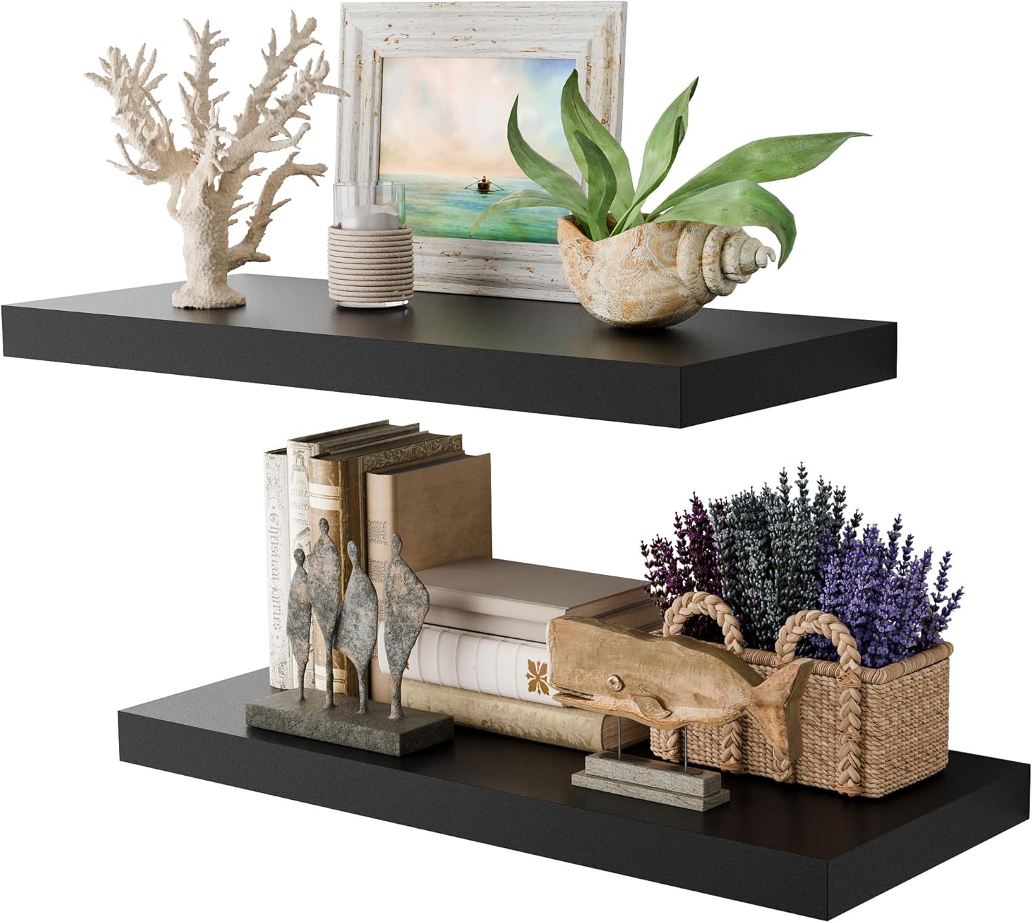 Black 24 Inch Floating Shelves with Invisible Brackets for Wall Decor