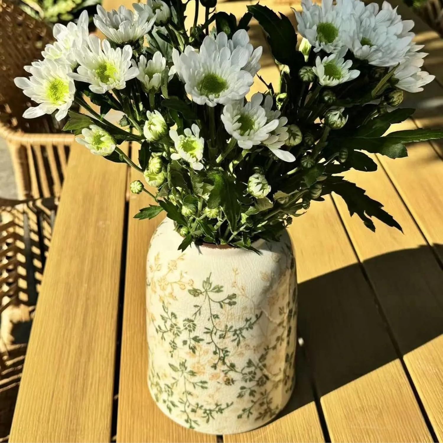 Green and Beige Vintage Ceramic Flower Vase 78 Inch