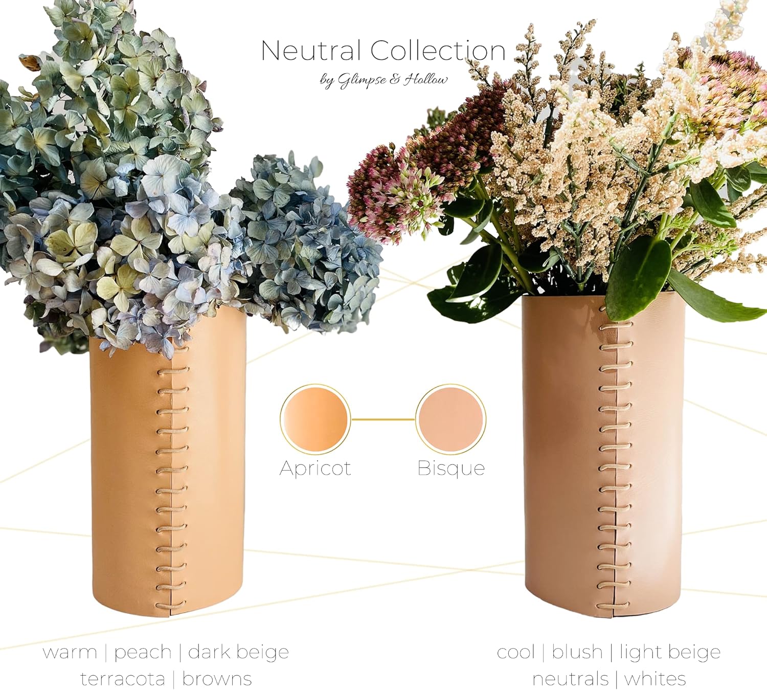 Wrapped Genuine Leather Vase - Boho Style 8 Inch