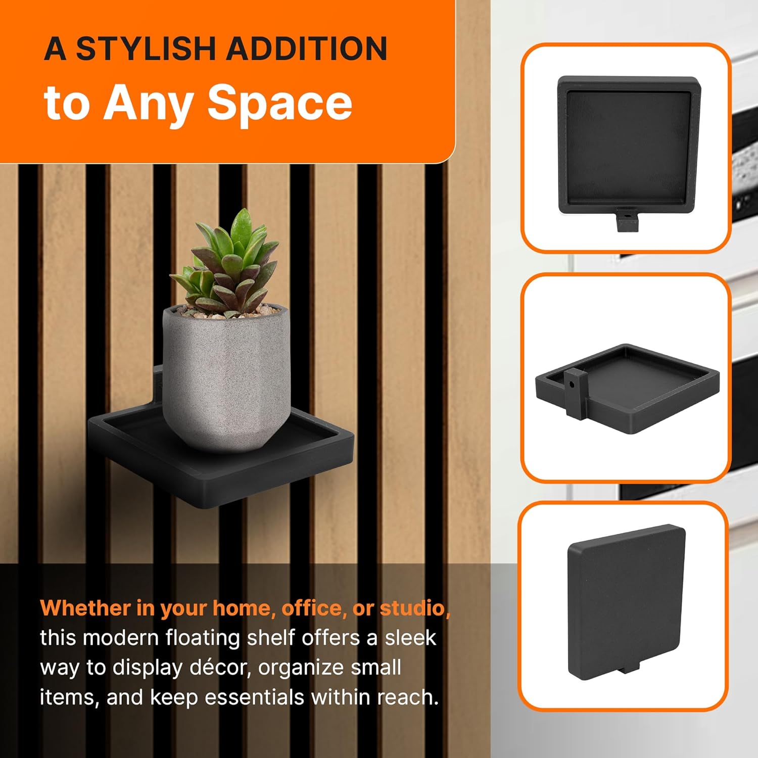 SplashNColor Small Floating Shelf for Acoustic Panels - Black