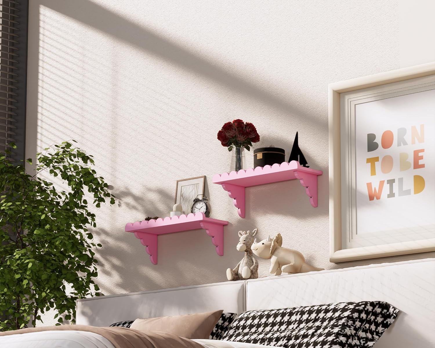 Scalloped Pink Floating Wall Shelf - 17 Inch Cute Decor Shelf for Bedroom Kitchen Bathroom